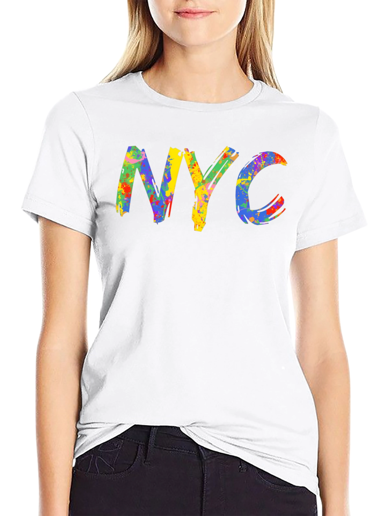 Black NYC Colorful Paint Splatter Graphic Tee view 9