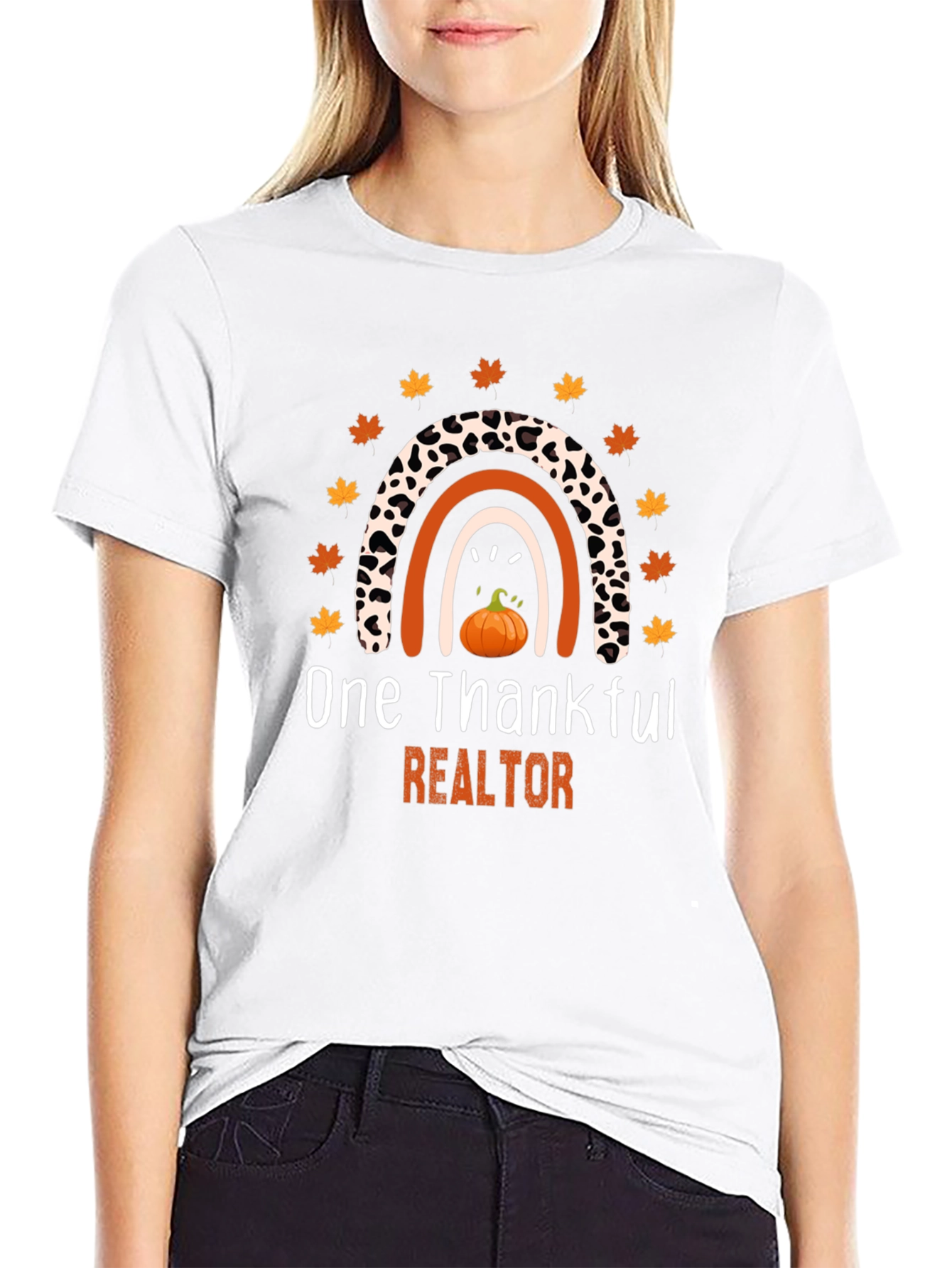 Black Thankful Realtor T-Shirt - Fall Rainbow Pumpkin Tee view 9
