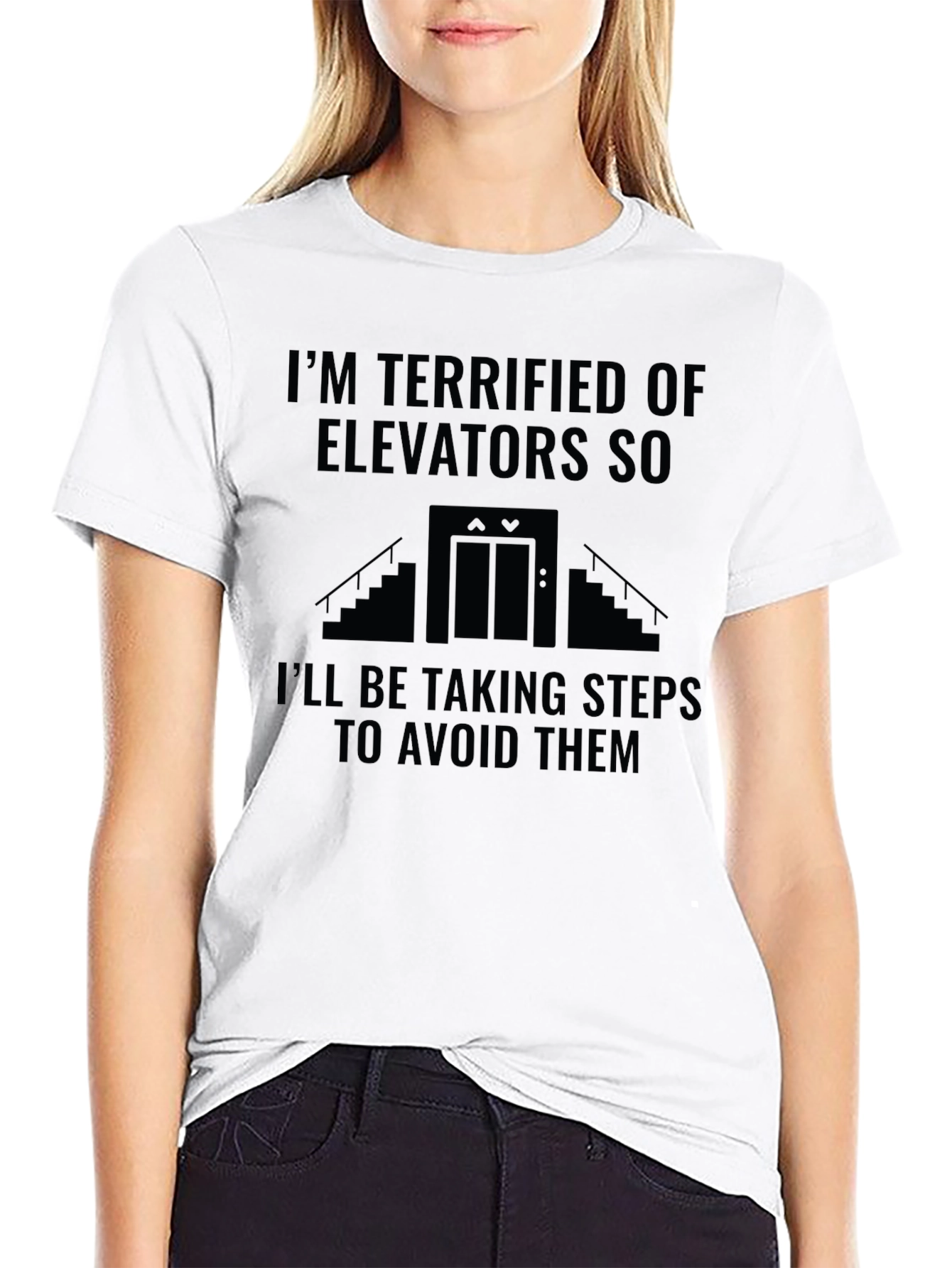 Black Terrified of Elevators Humor T-Shirt view 9