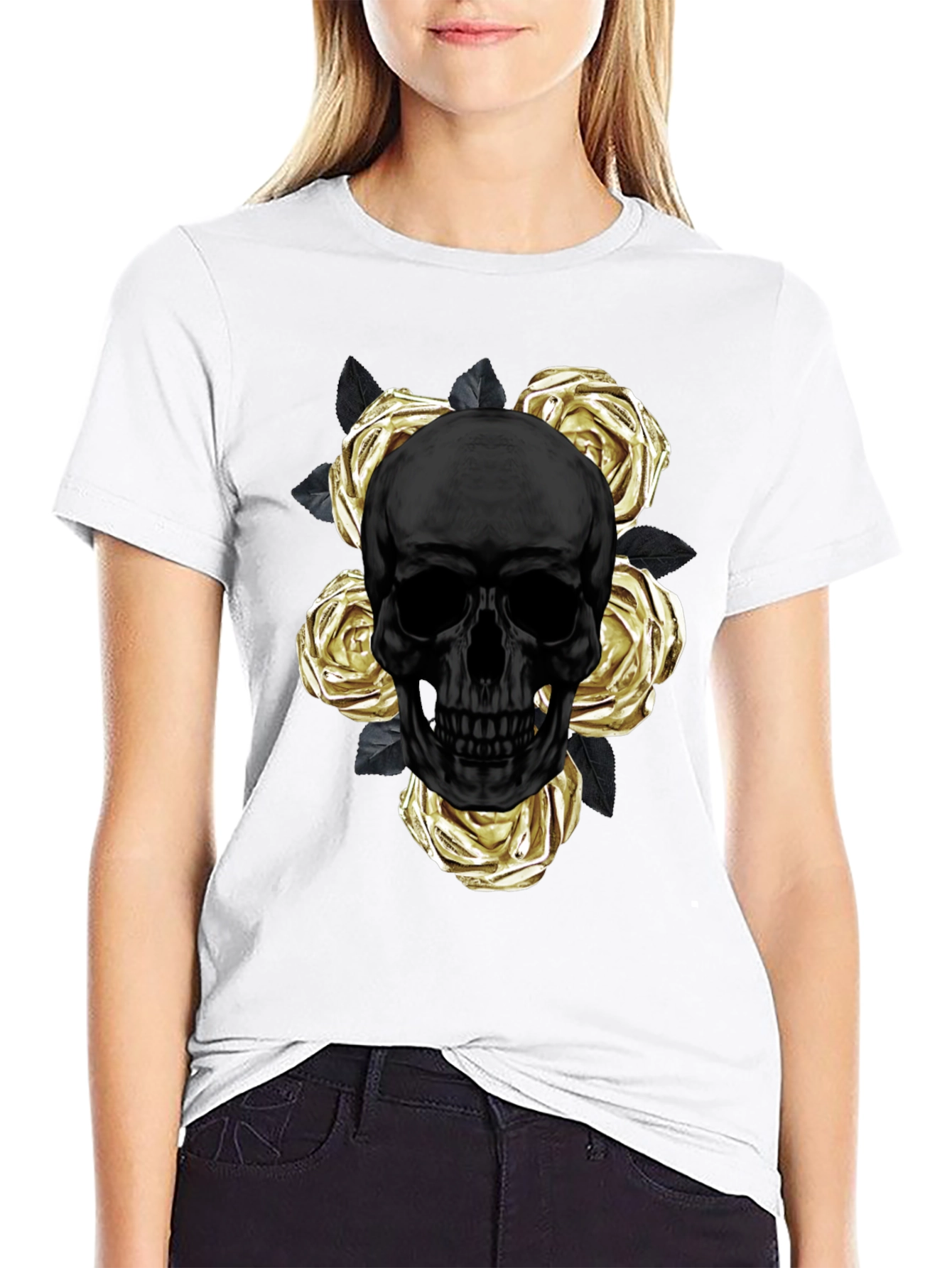 Black Skull & Roses Graphic Tee - Modern Style view 9