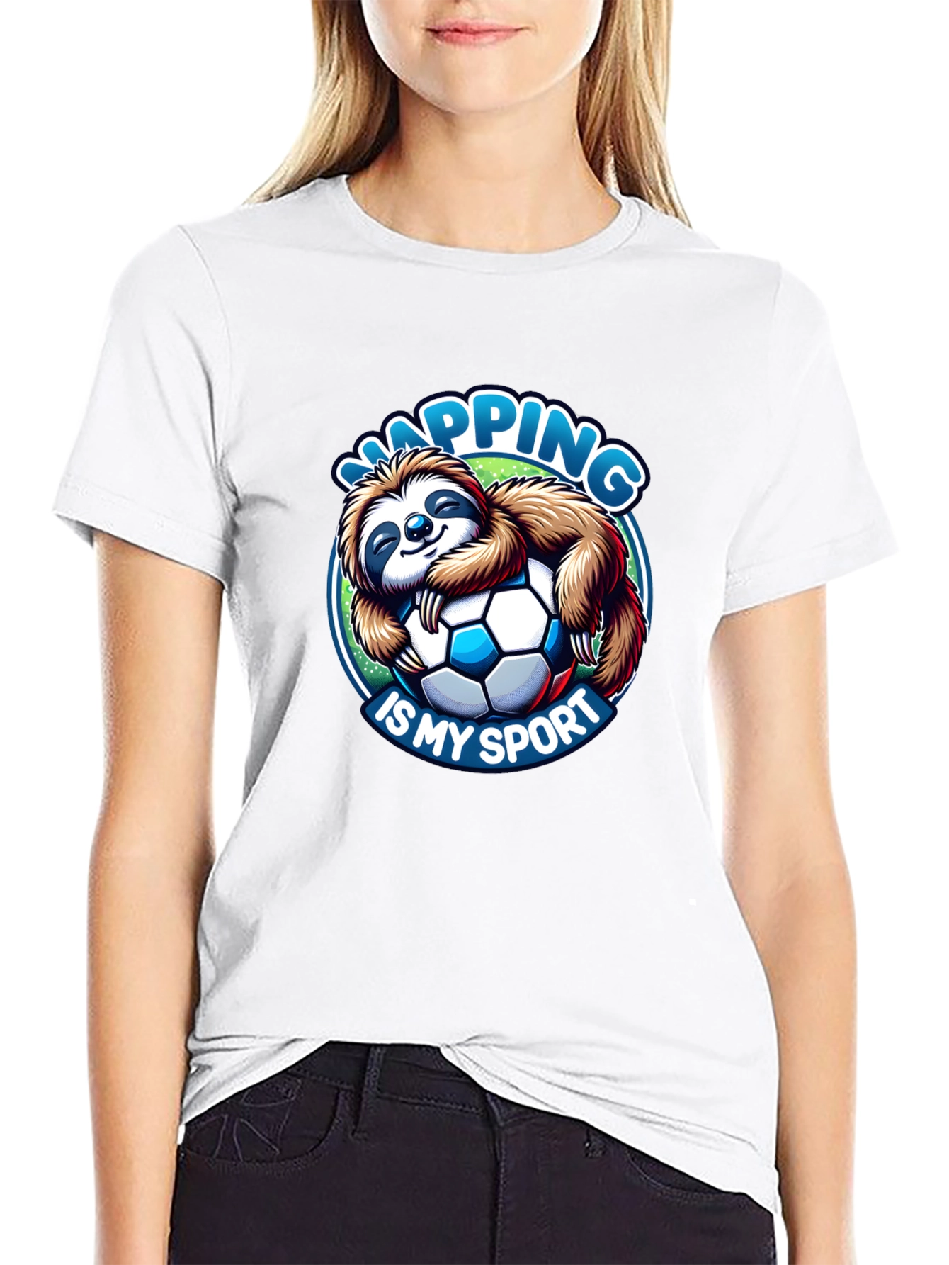 Black Napping is My Sport Sloth Soccer T-Shirt view 9
