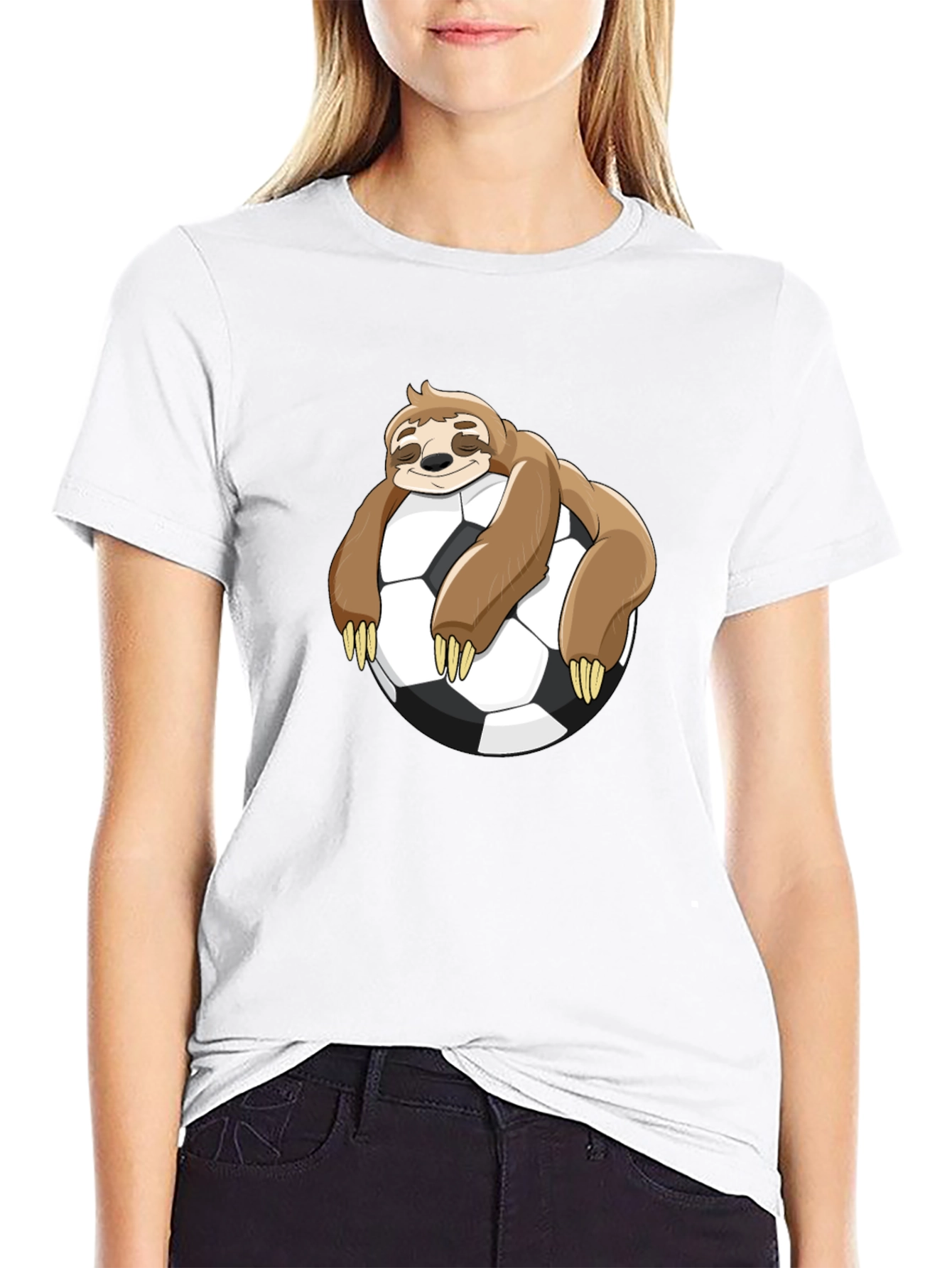 Black Sloth Soccer T-Shirt - Funny Cartoon Sloth on Soccer Ball view 9
