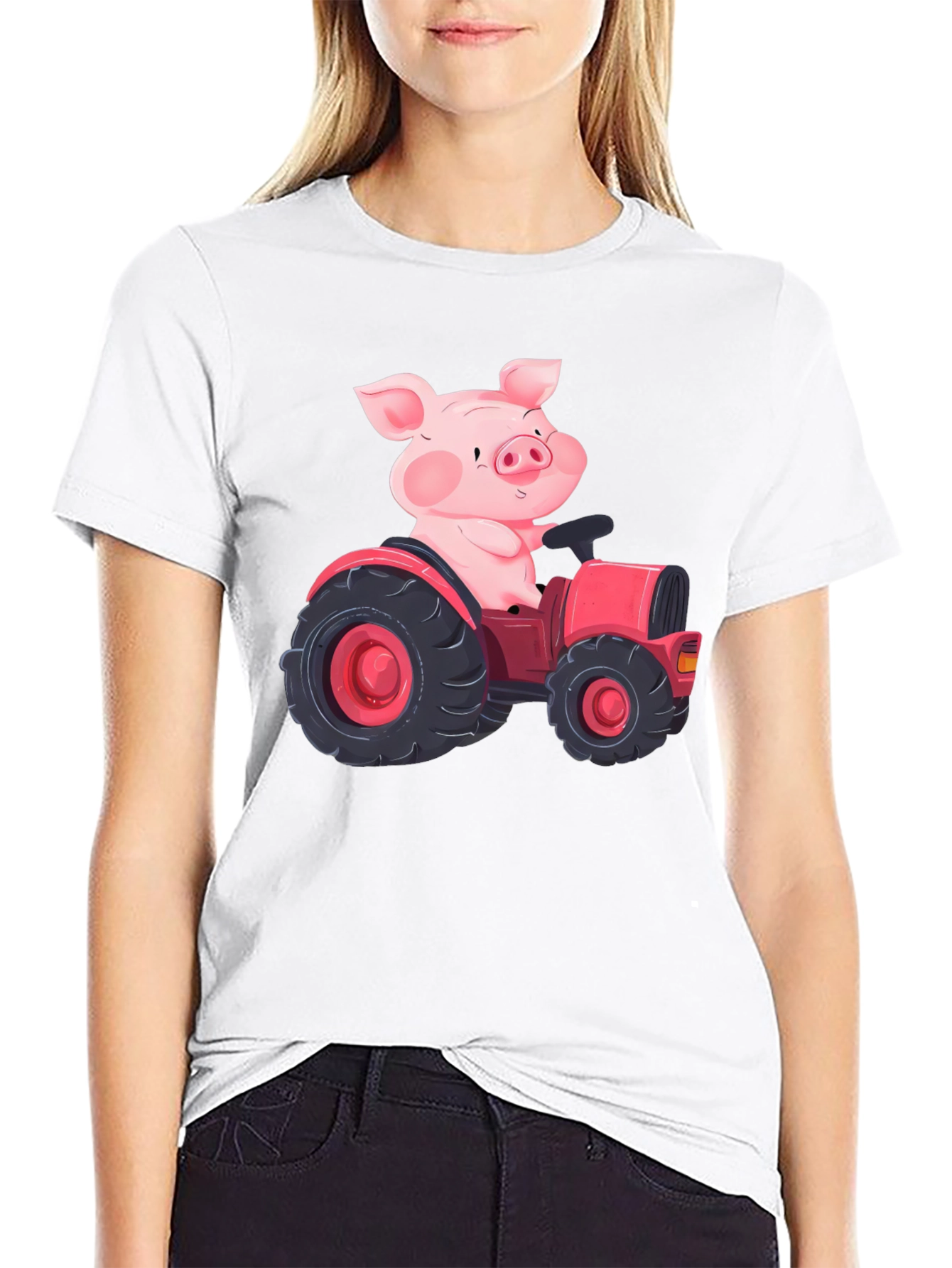 Black Pig Driving Tractor Graphic T-Shirt view 9