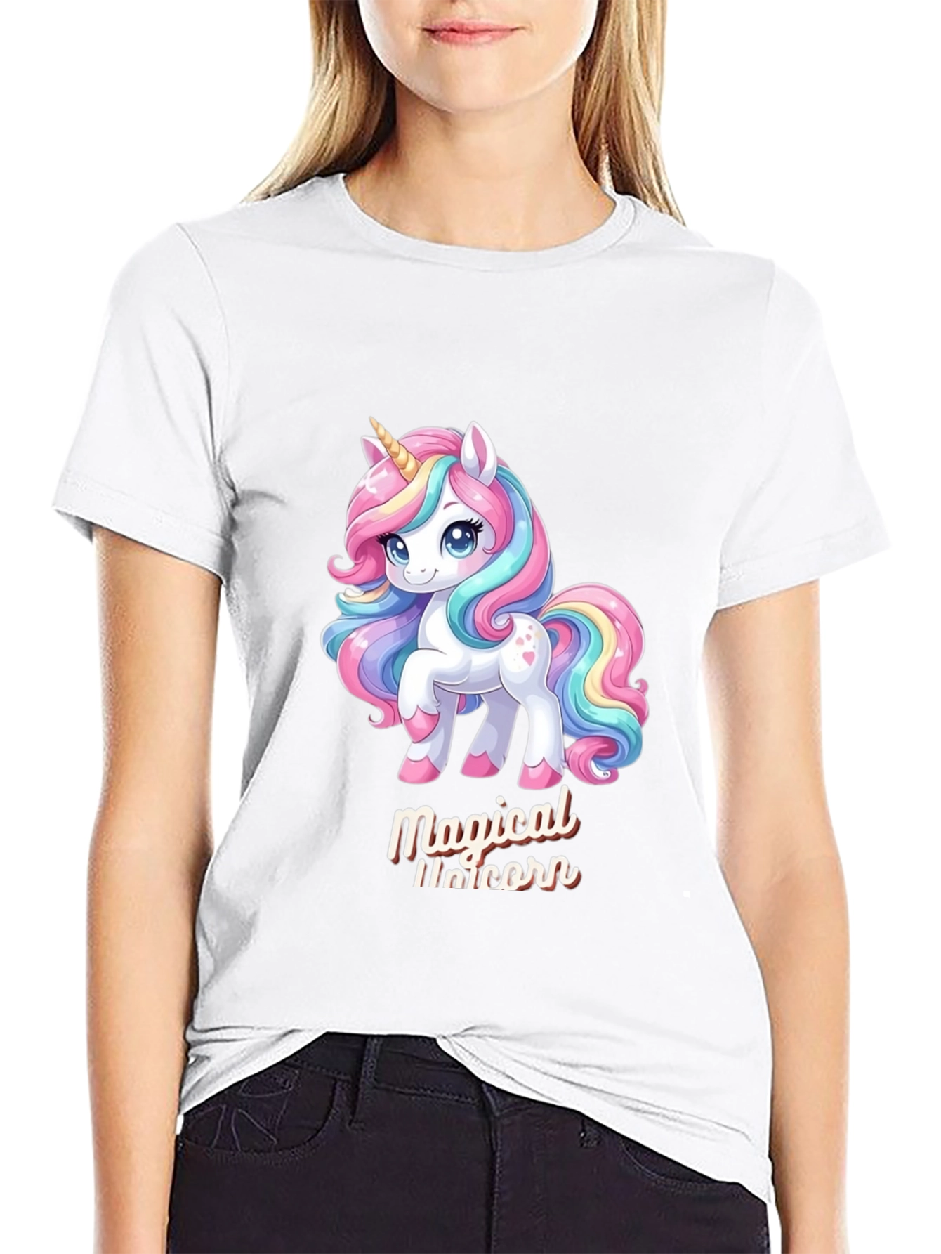 Black Magical Unicorn Graphic Tee - Black Cotton Comfort view 9