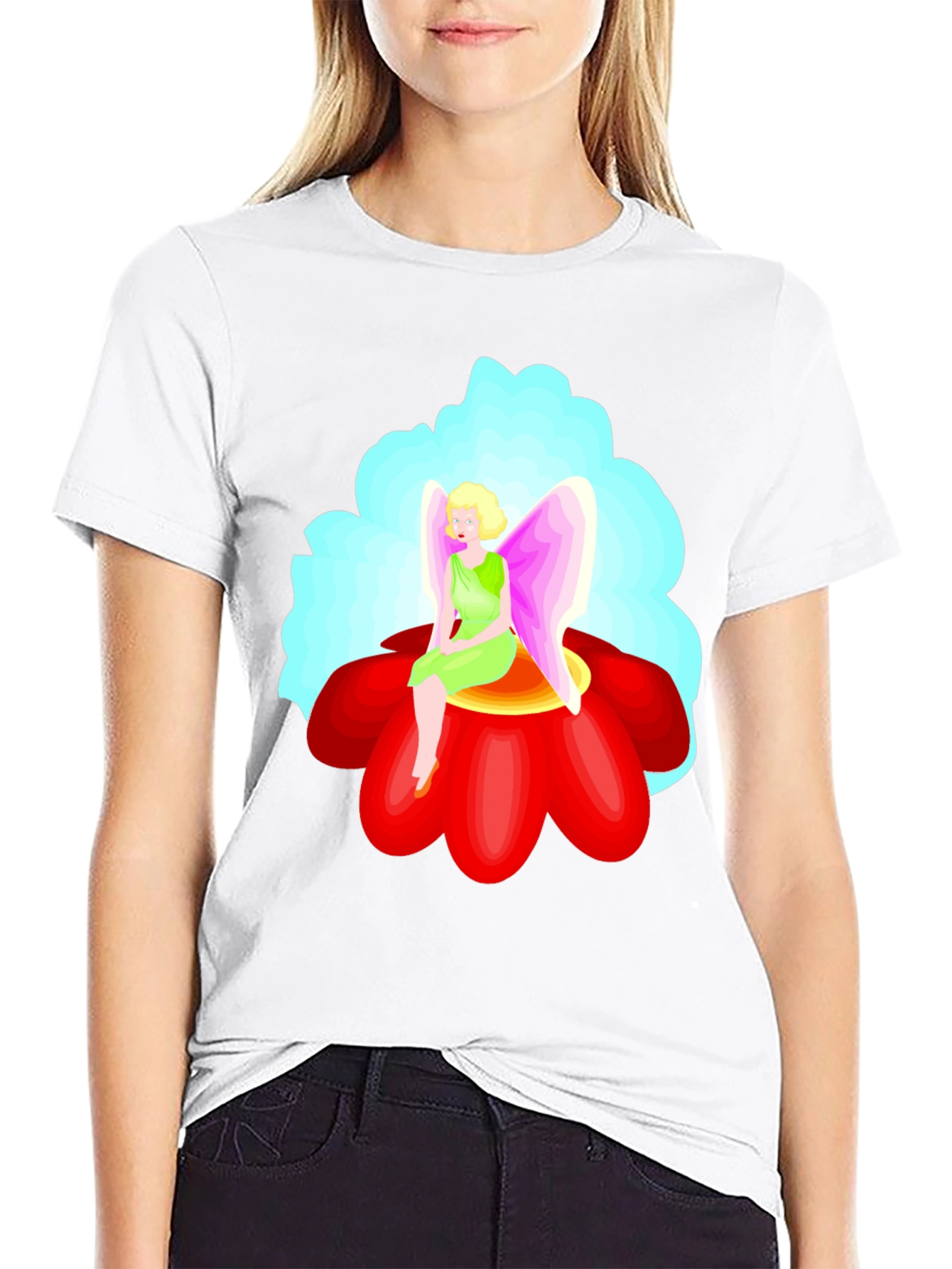 Black Fairy Flower T-Shirt - Unique Graphic Tee view 9
