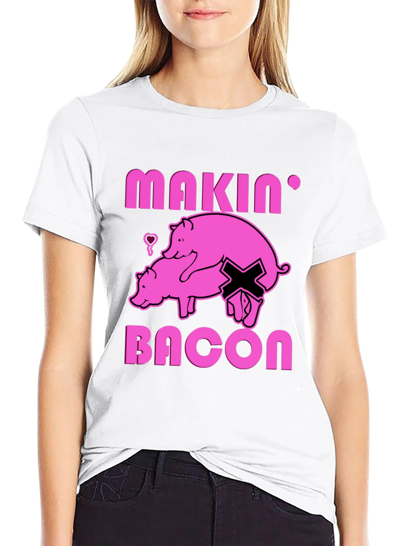 Black Makin' Bacon Graphic T-Shirt - Funny Pig Design view 9