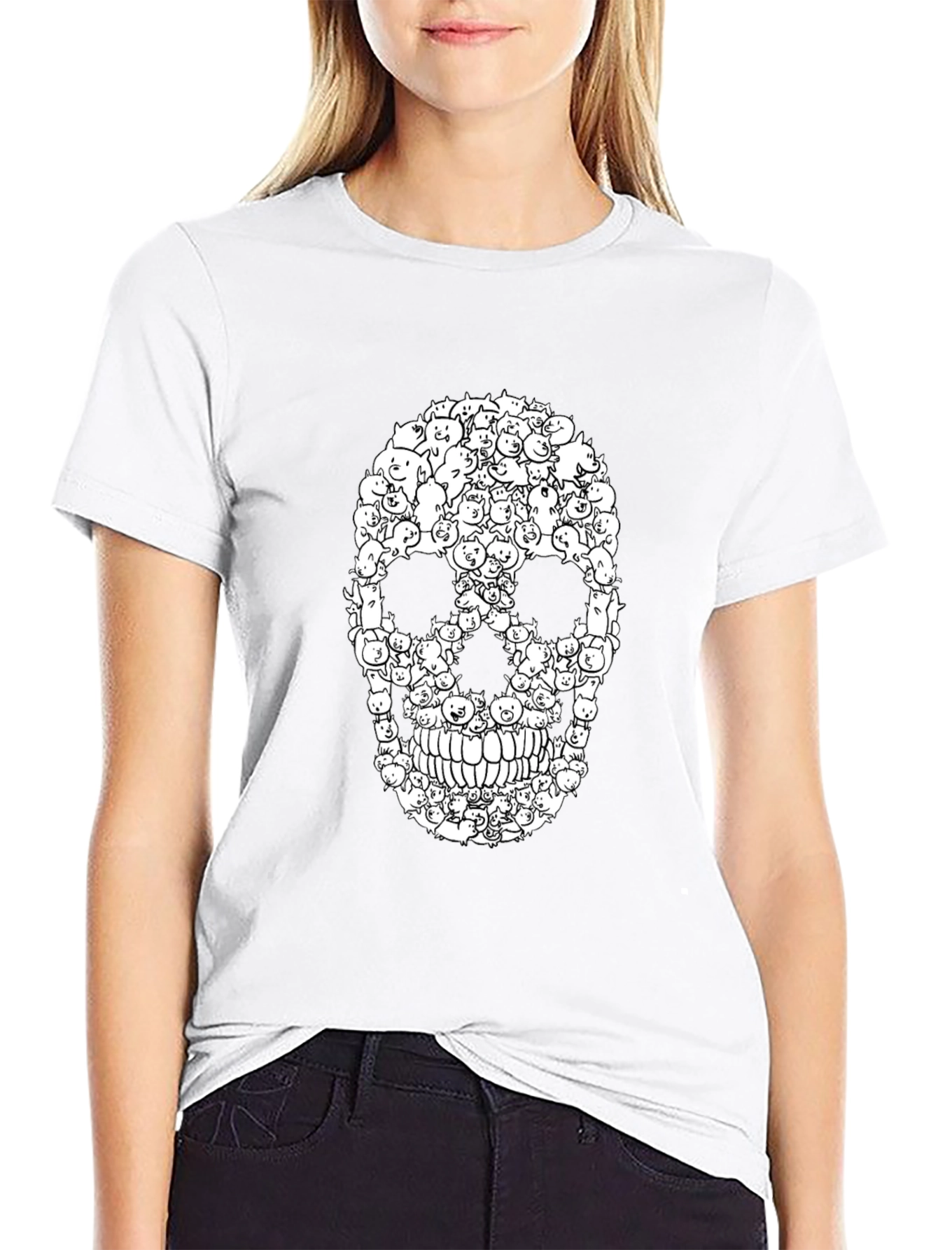 Black Cat Skull T-Shirt - Black view 9