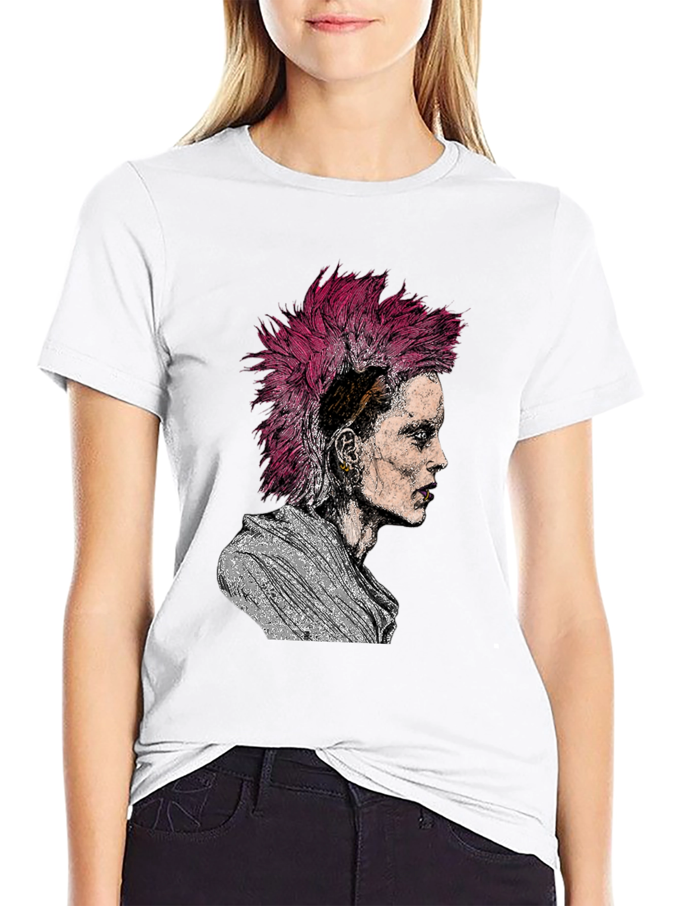 Black Punk Rock Portrait Graphic Tee - Black view 9