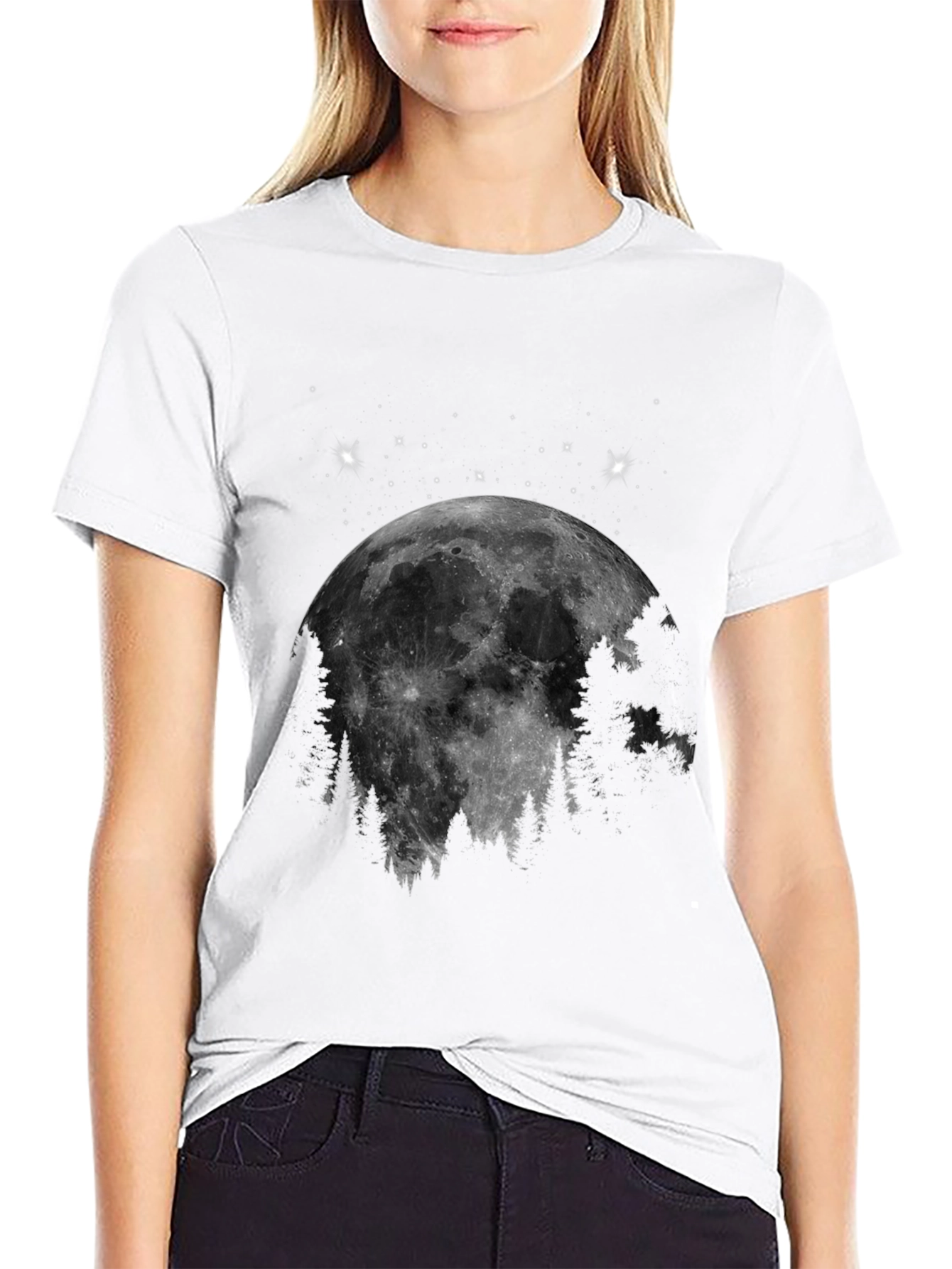Black Moonlit Forest Graphic Tee - Black Cotton Blend view 9