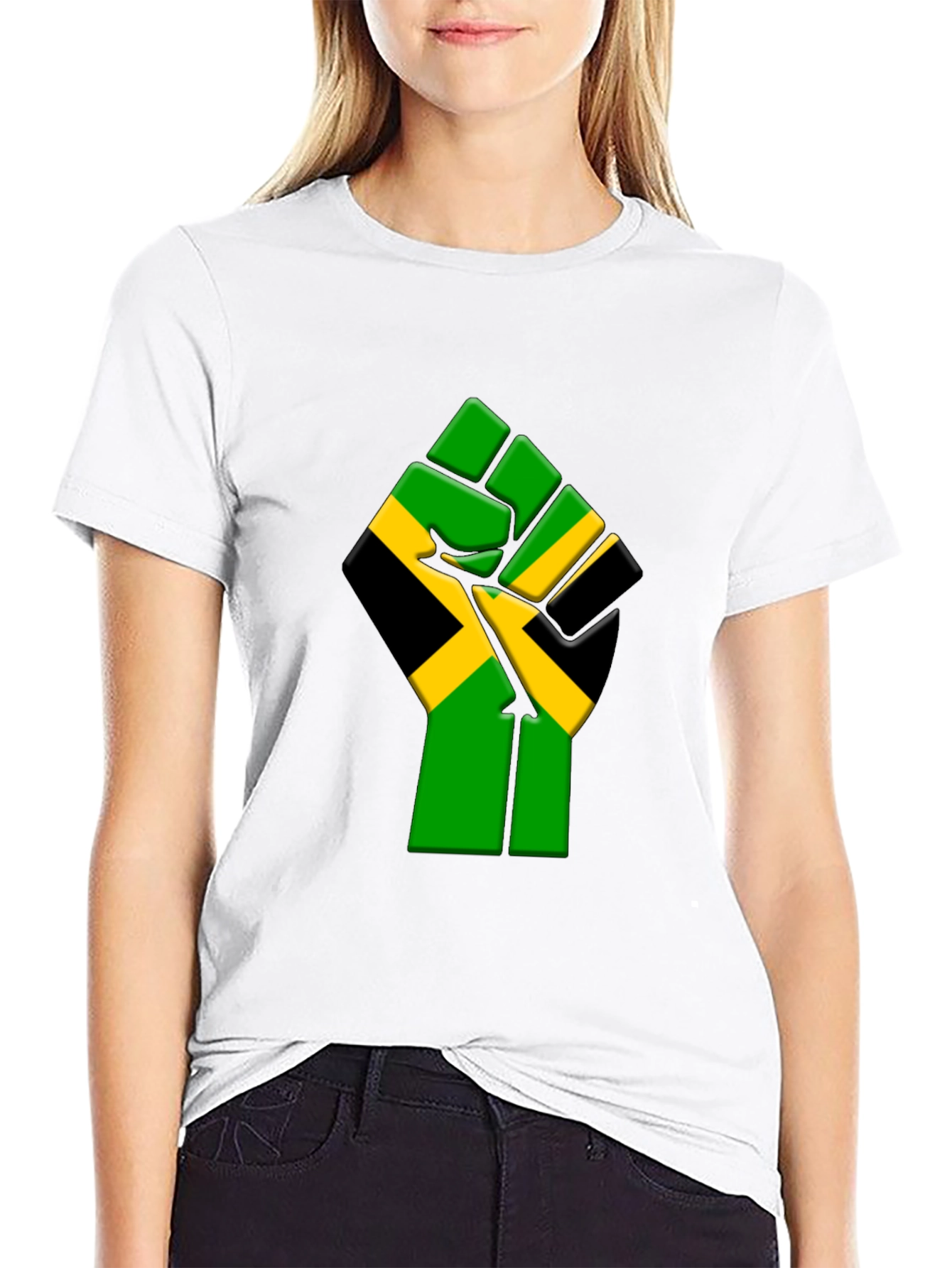 Black Jamaica Flag Fist Graphic T-Shirt - Black view 9