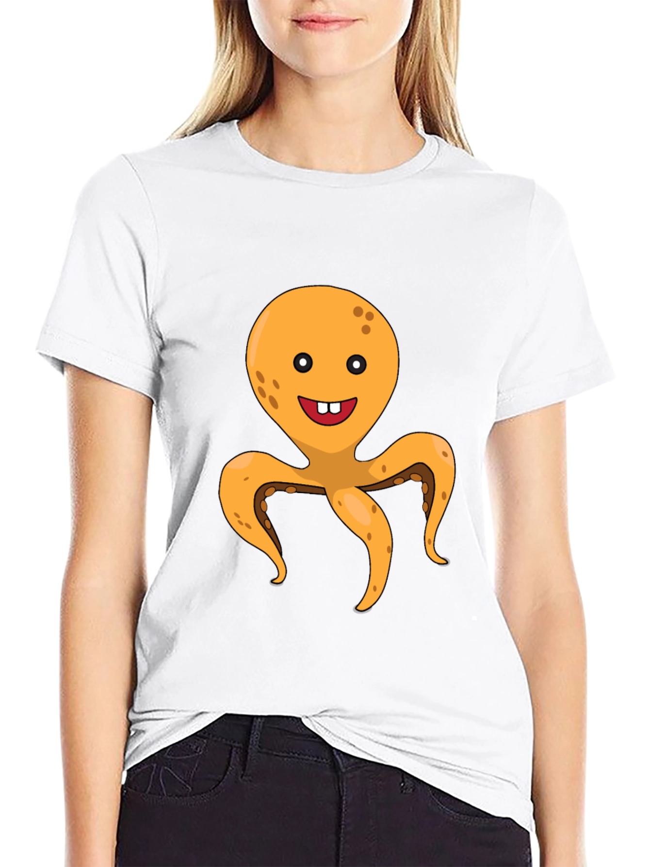 Black Cute Octopus Graphic Tee - Black Cotton T-Shirt view 9