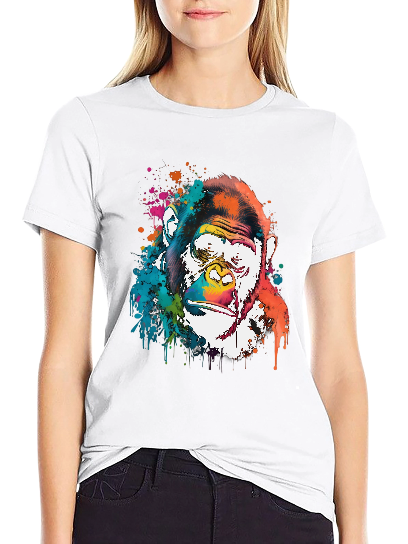 Black Colorful Gorilla Graphic Print Men's T-Shirt view 9