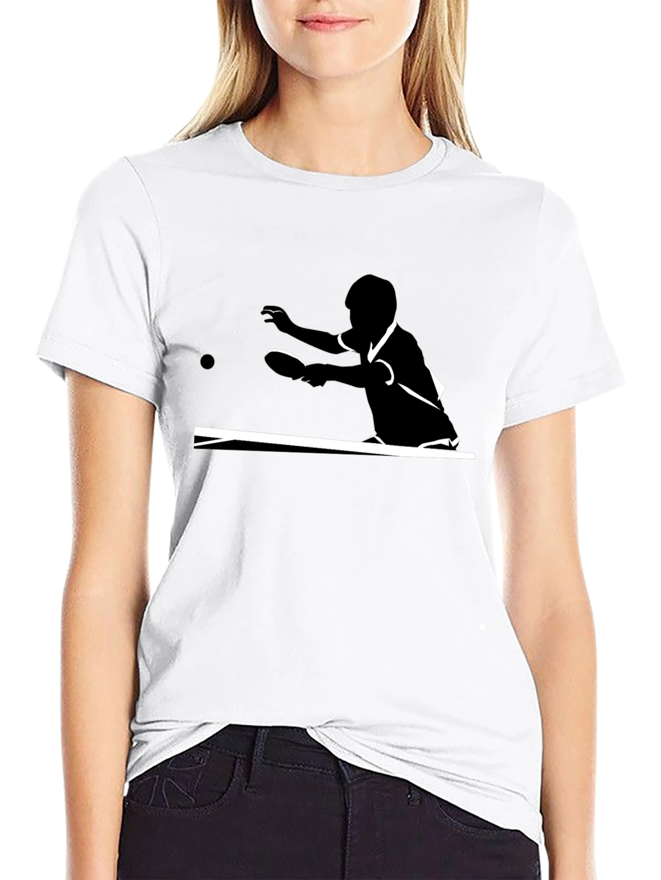 Black Table Tennis Silhouette Graphic Tee - Black Cotton Comfort view 9