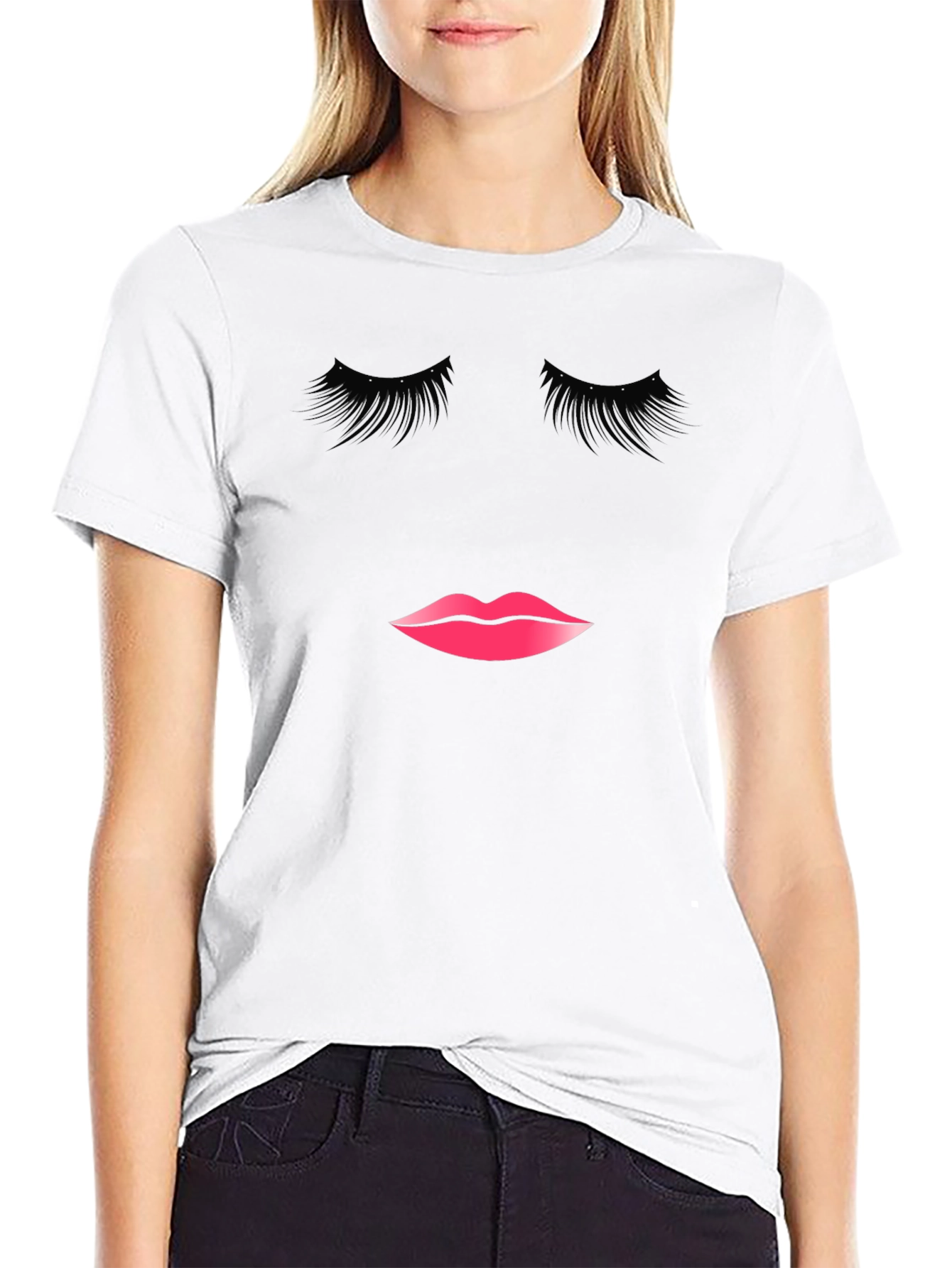 Black Eyelashes and Lips Graphic Tee - Black view 9