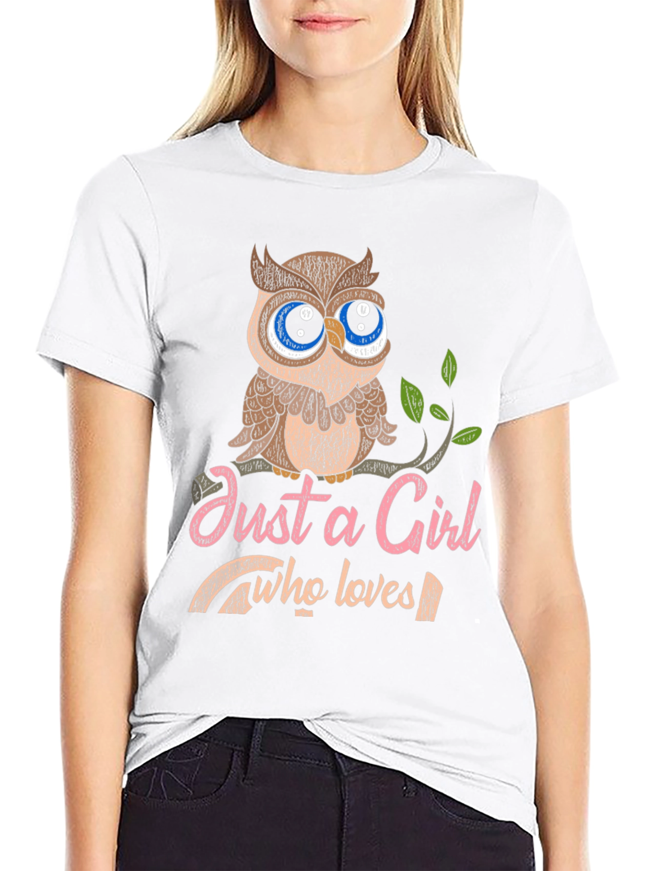 Black Just a Girl Who Loves Owls Graphic T-Shirt view 9