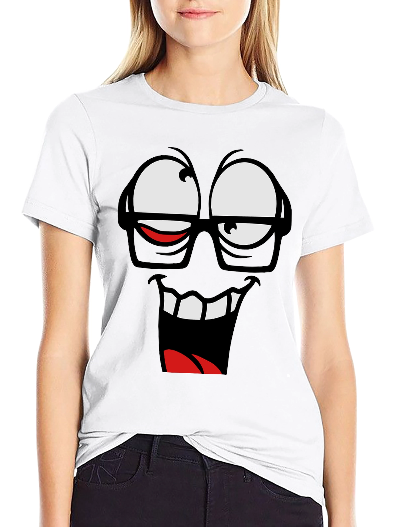Black Funny Face Graphic T-Shirt - Black Crew Neck Tee view 9