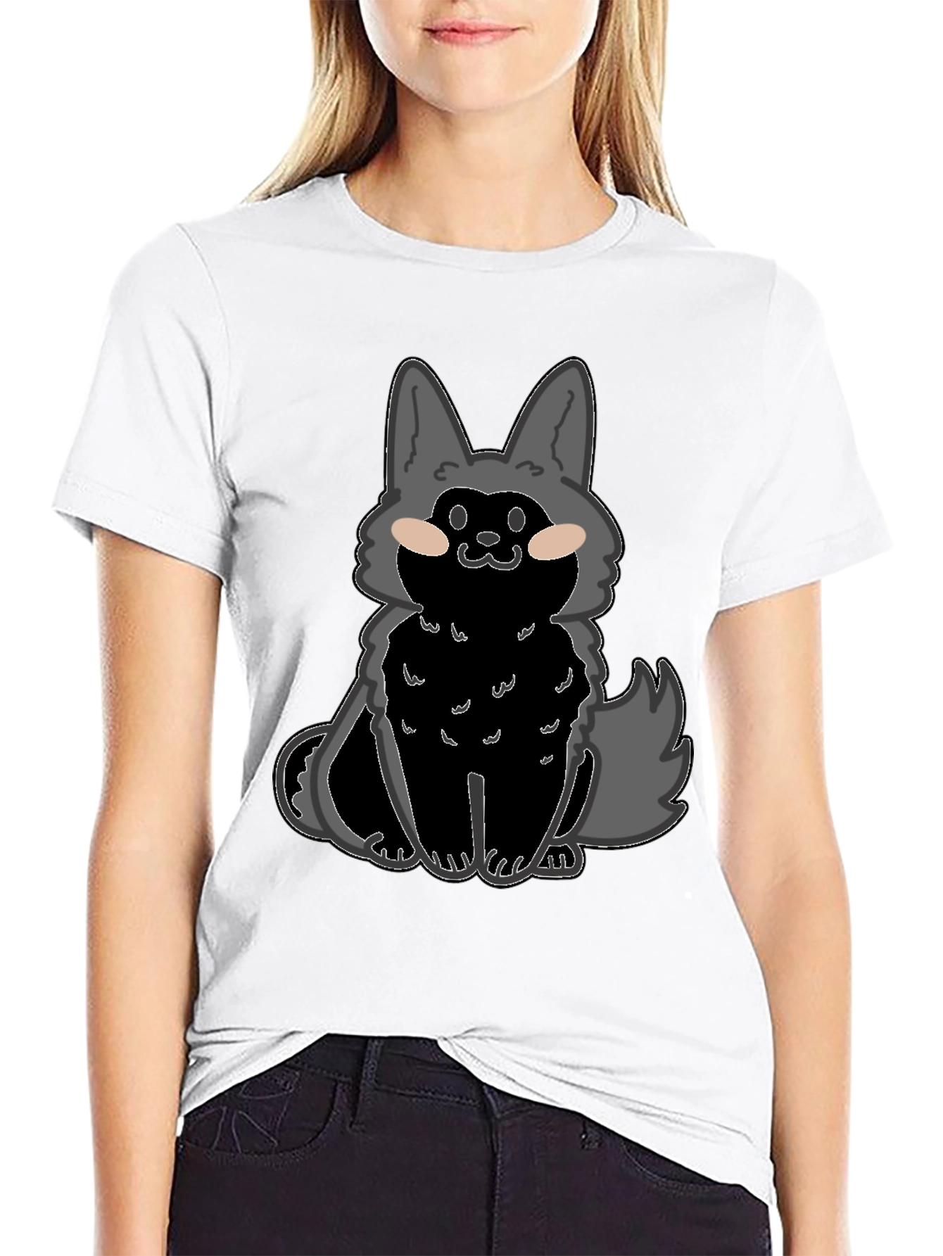 Black Cartoon Wolf Graphic T-Shirt view 9