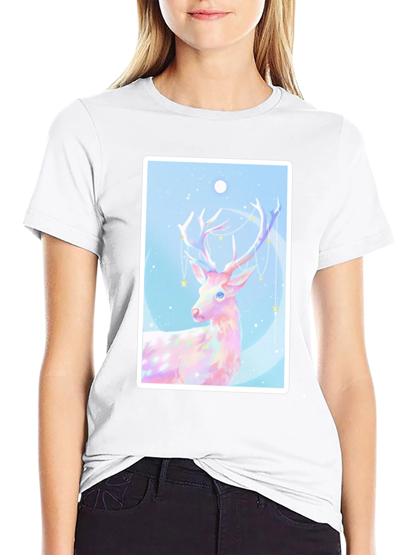 Black Mystical Deer Graphic Tee - Black Cotton Blend view 9