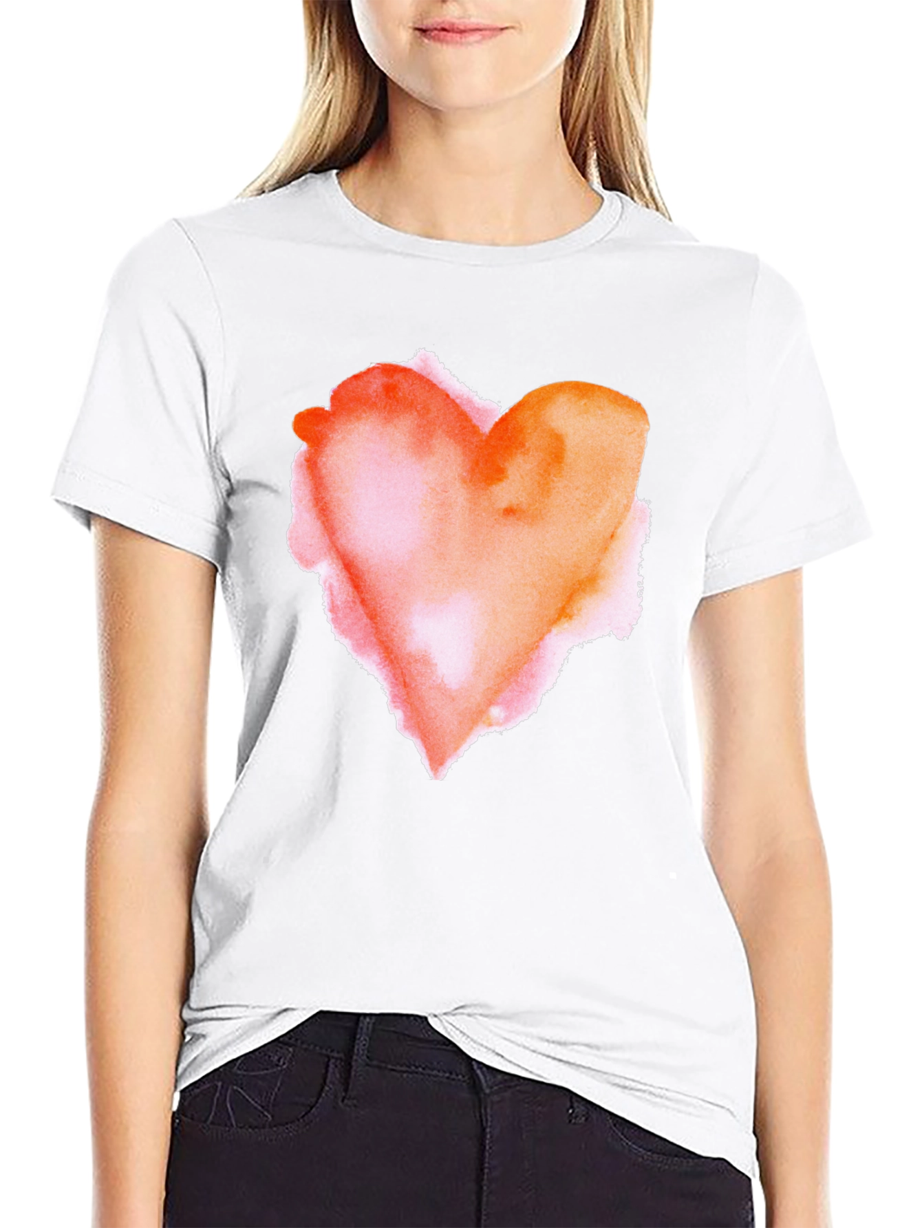 Black Watercolor Heart Graphic Tee - Soft Black Cotton Blend view 9