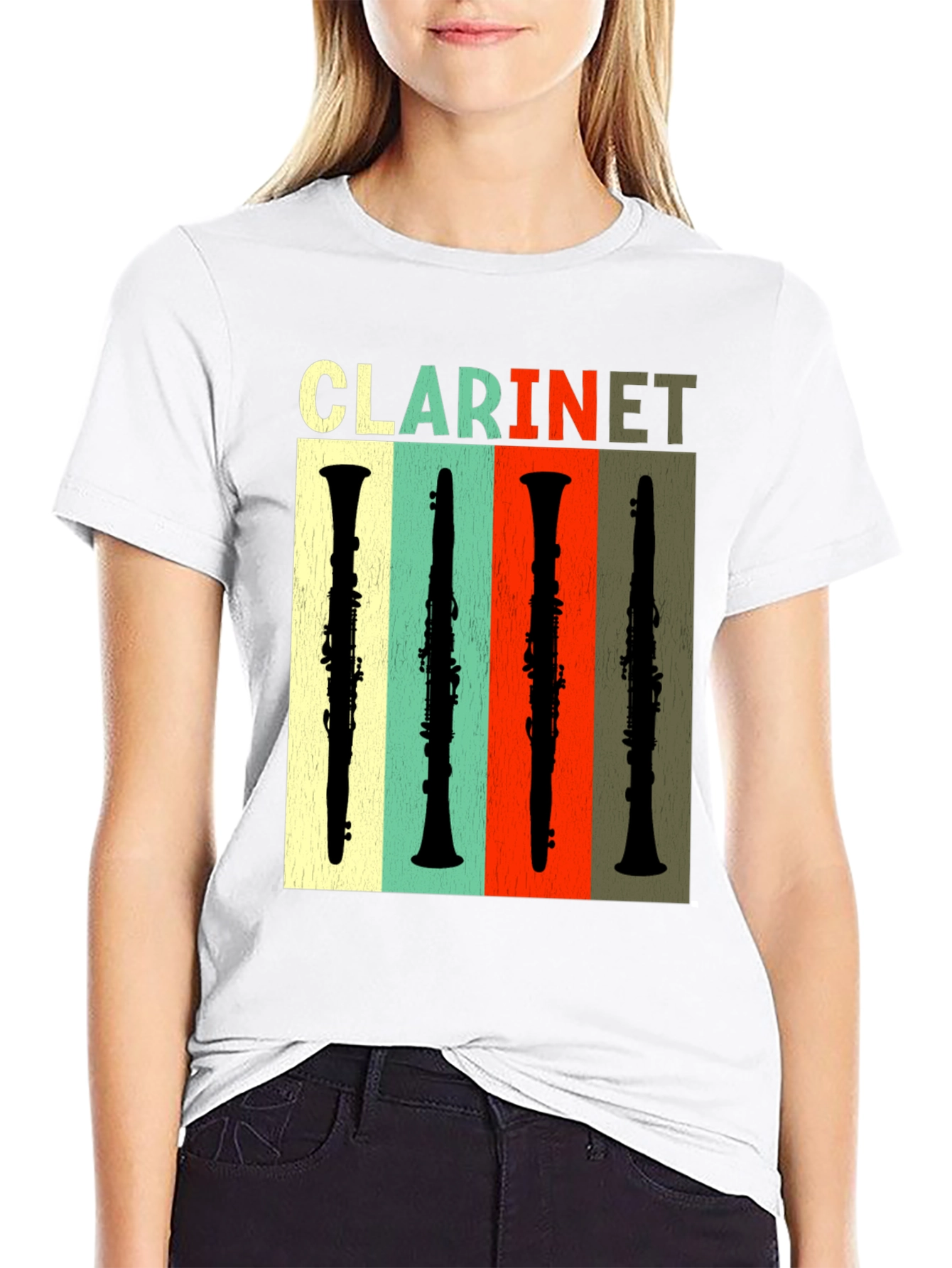 Black Retro Clarinet T-Shirt - Music Lover Tee view 9