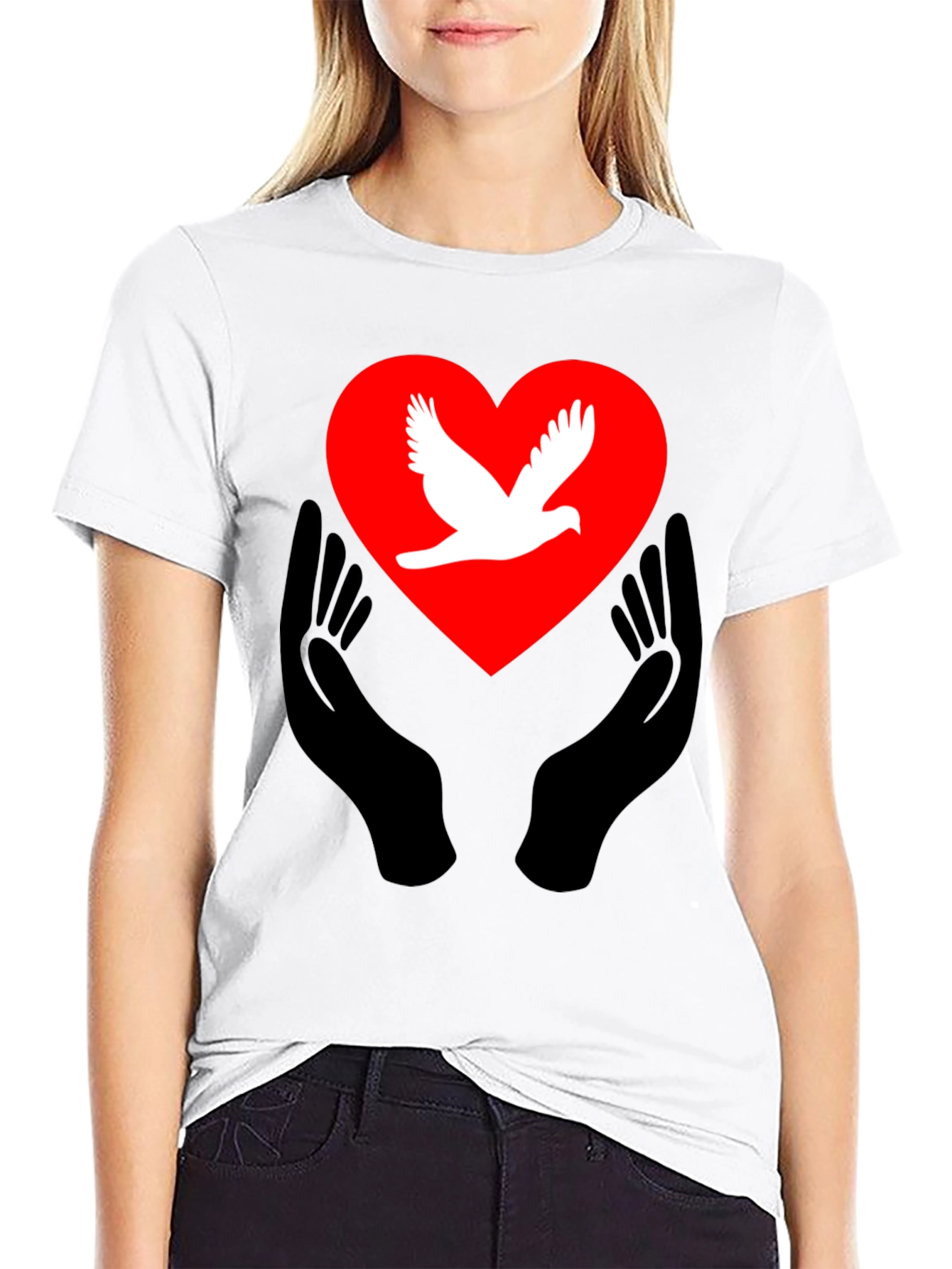 Black Peace Dove Heart Graphic Tee - Black Unisex T-Shirt view 9
