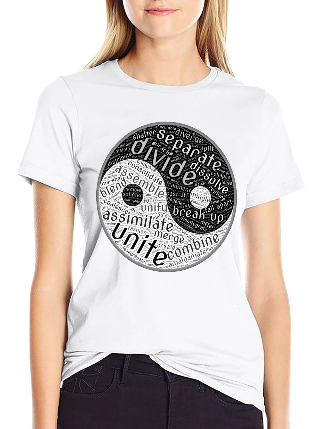 Black Yin Yang Word Art Graphic T-Shirt view 9
