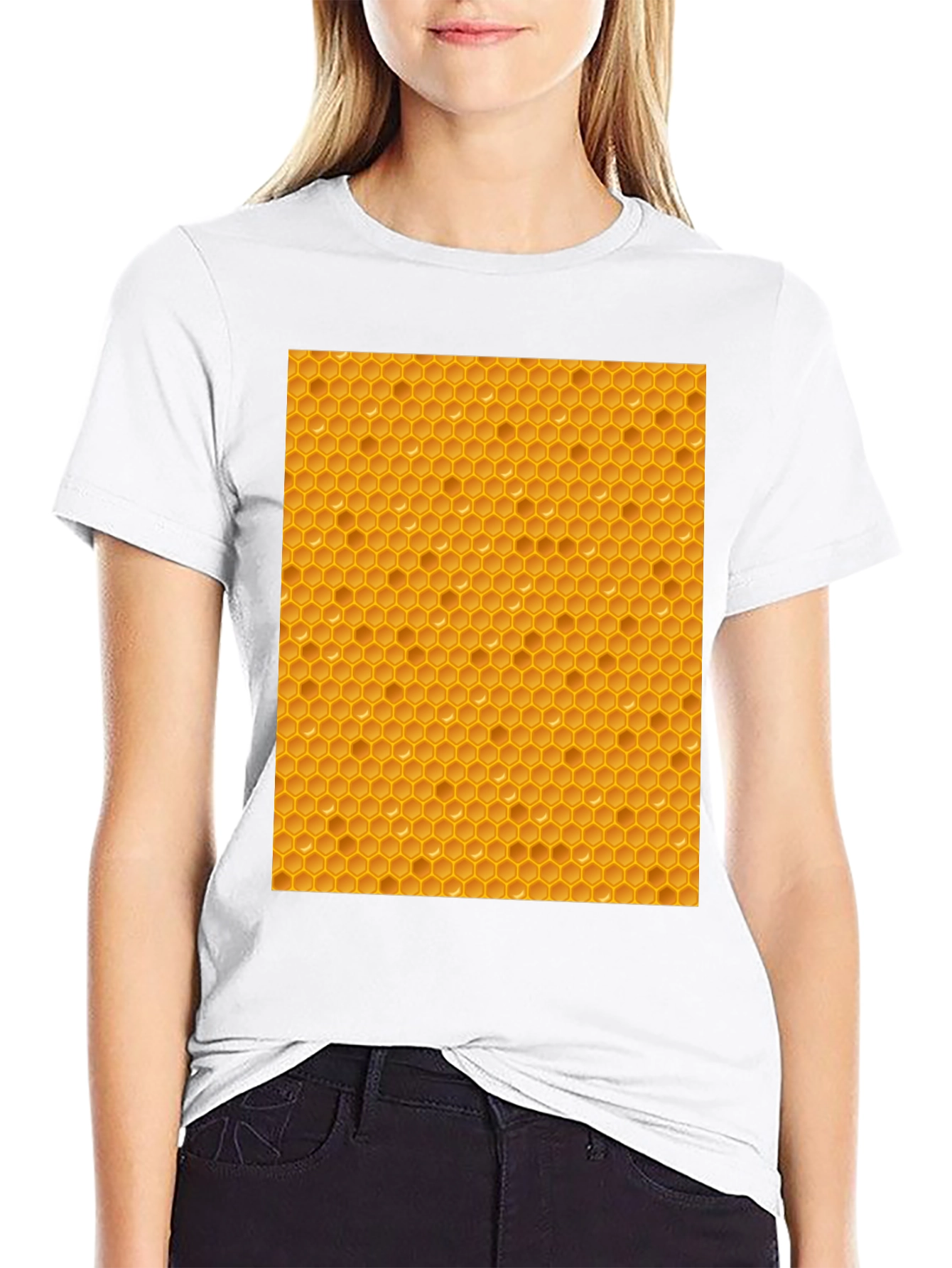 Black Honeycomb Patterned T-Shirt - Unique Honeycomb Design view 9