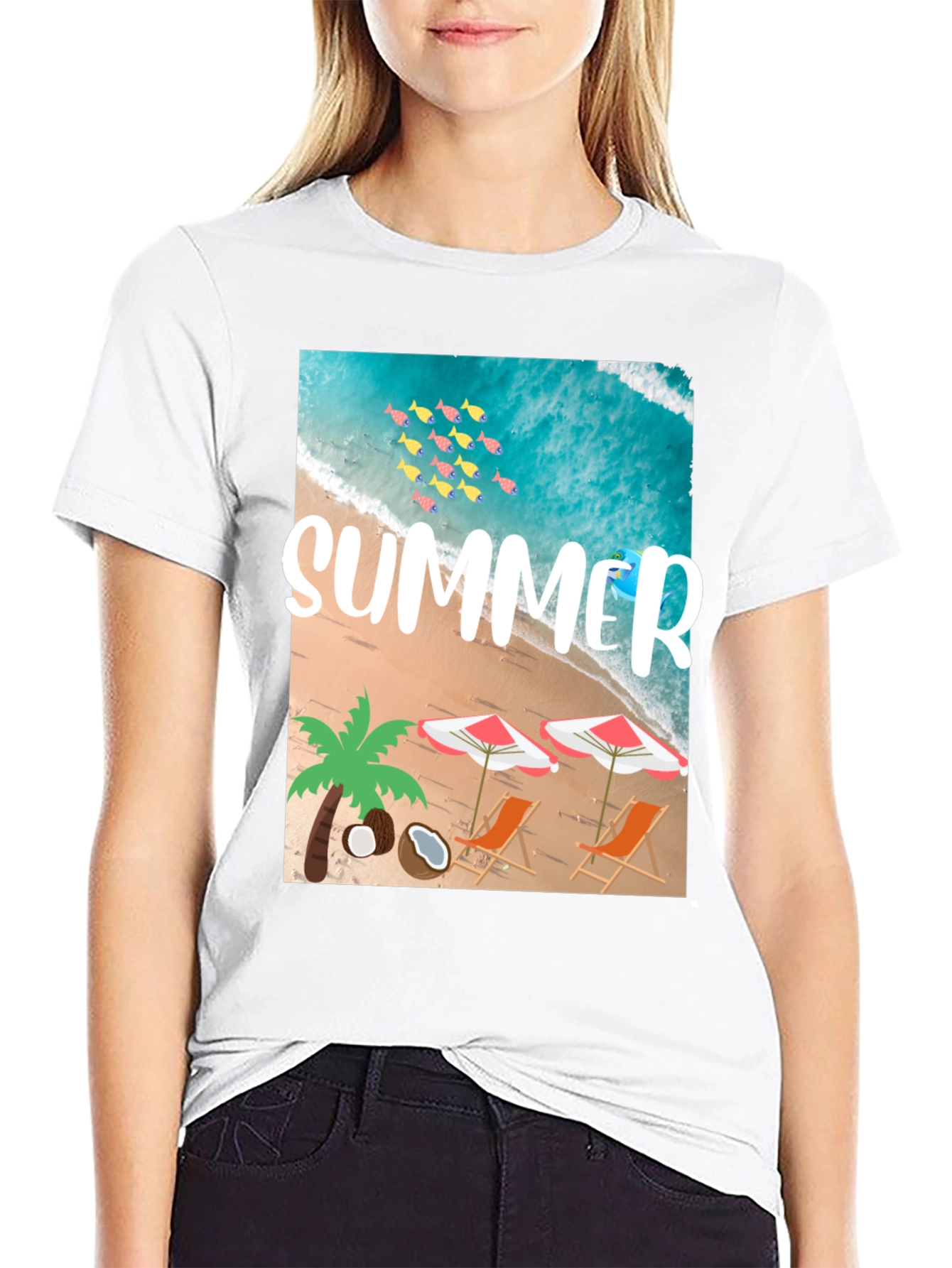Black Summer Beach Graphic T-Shirt view 9