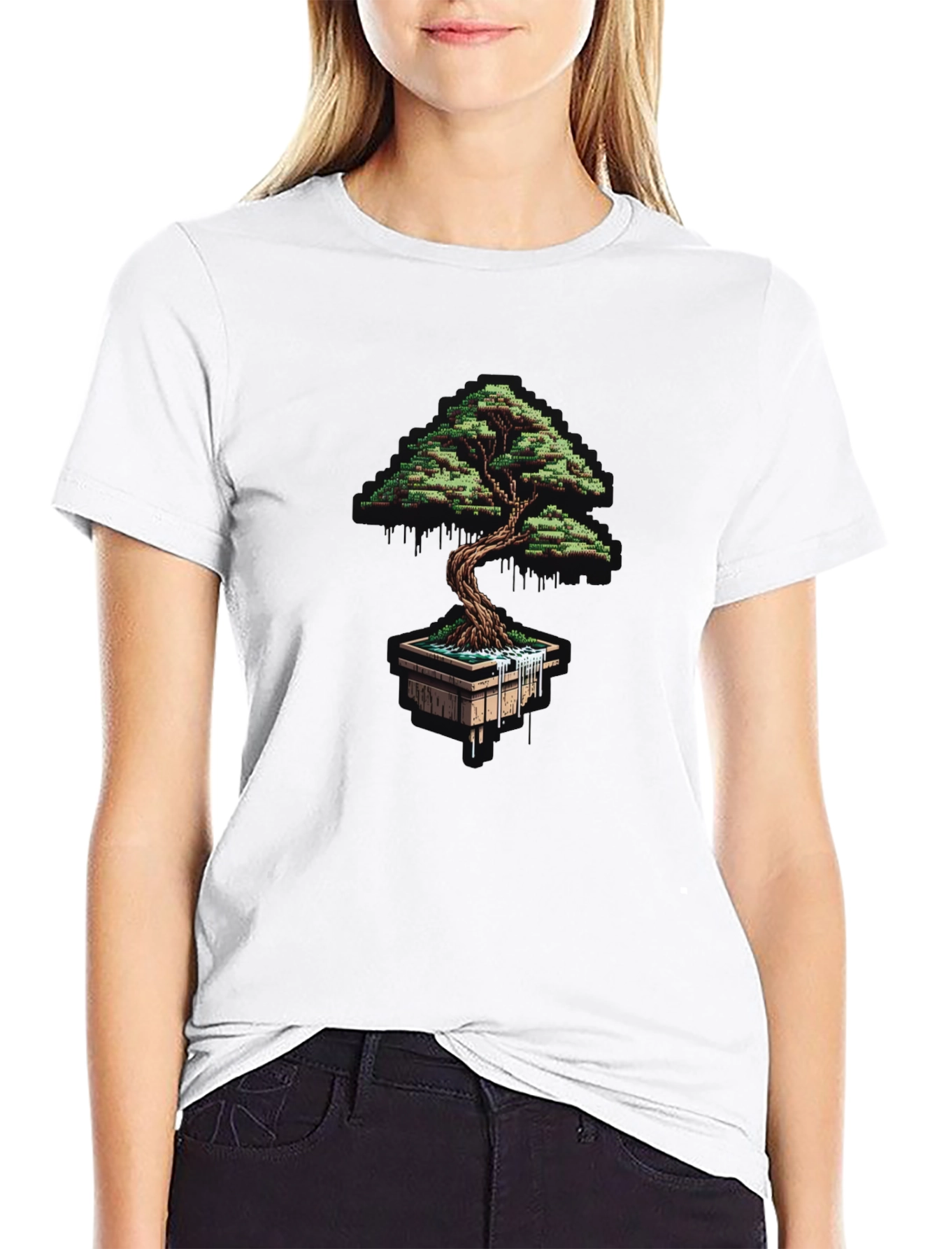 Black Pixel Art Bonsai Tree Black T-Shirt view 9