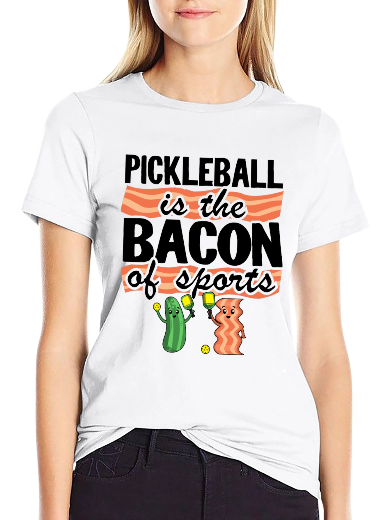 Black Pickleball & Bacon T-Shirt: Sports Humor Tee view 9