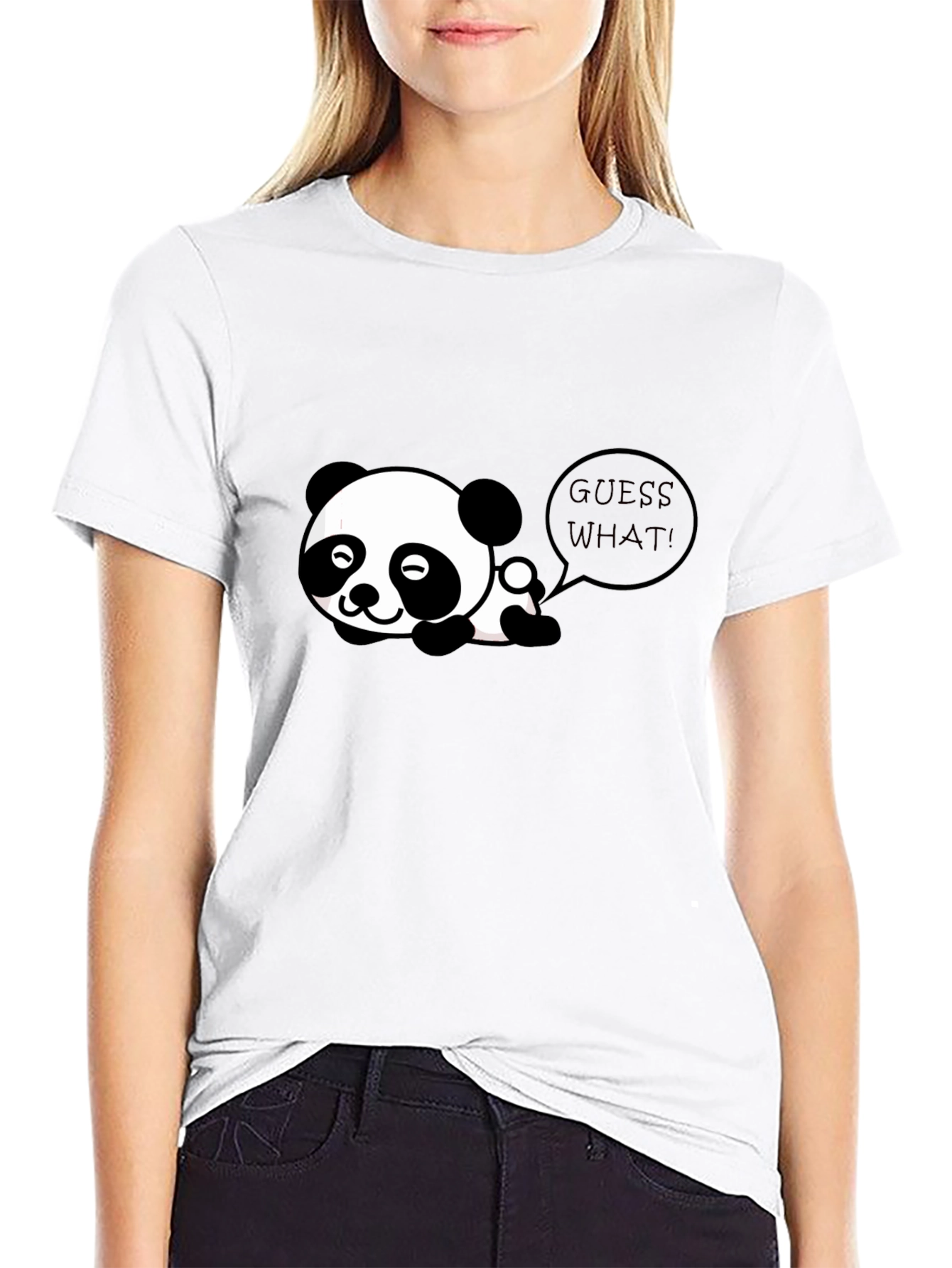 Black Cute Panda "Guess What!" Black T-Shirt view 9
