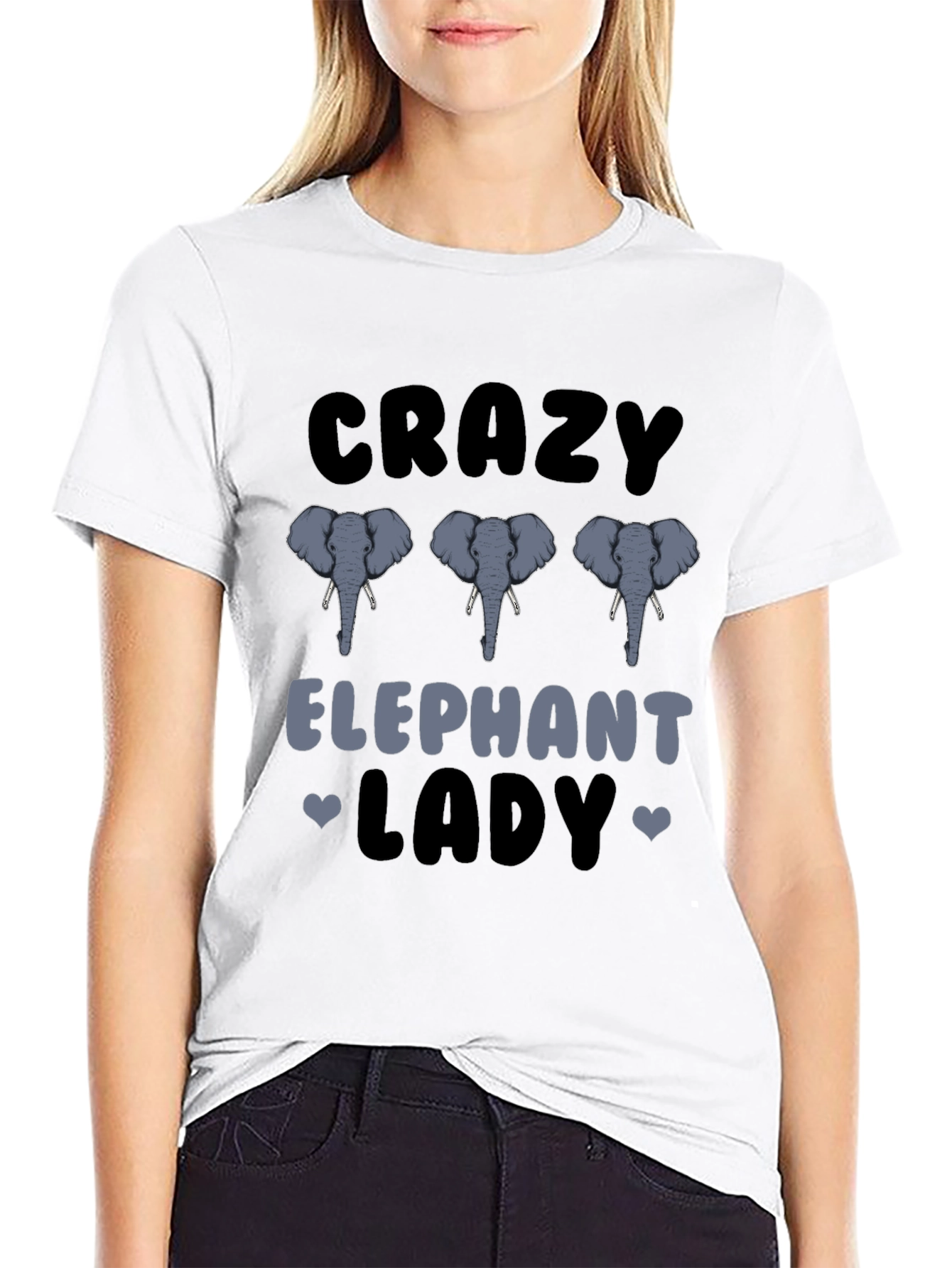Black Crazy Elephant Lady Graphic T-Shirt view 9
