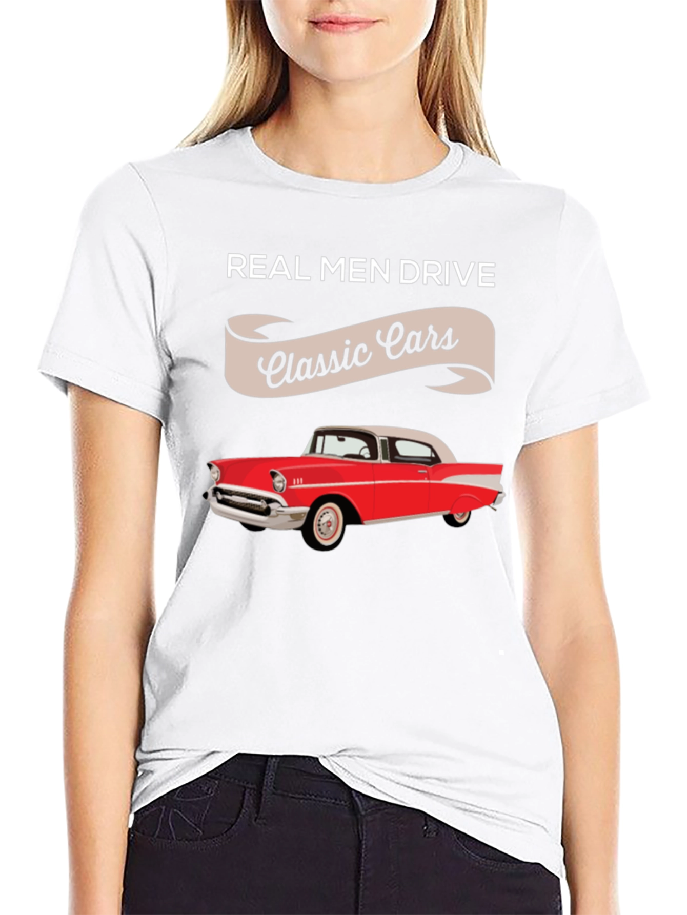 Black Real Men Drive Classic Cars T-Shirt view 9