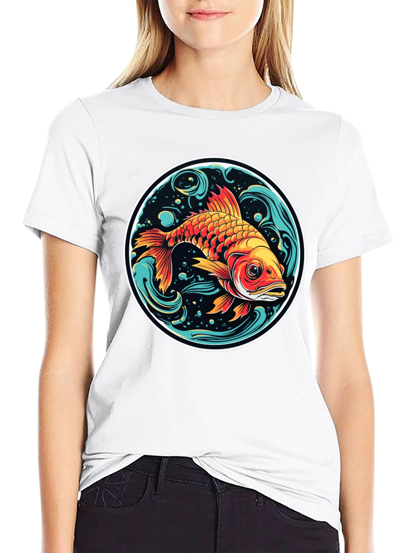 Black Koi Fish Graphic Tee - Black Cotton Blend view 9
