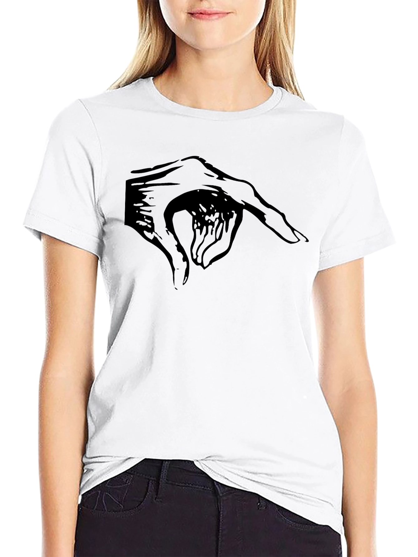 Black Black T-Shirt with Hand Gesture Graphic view 9