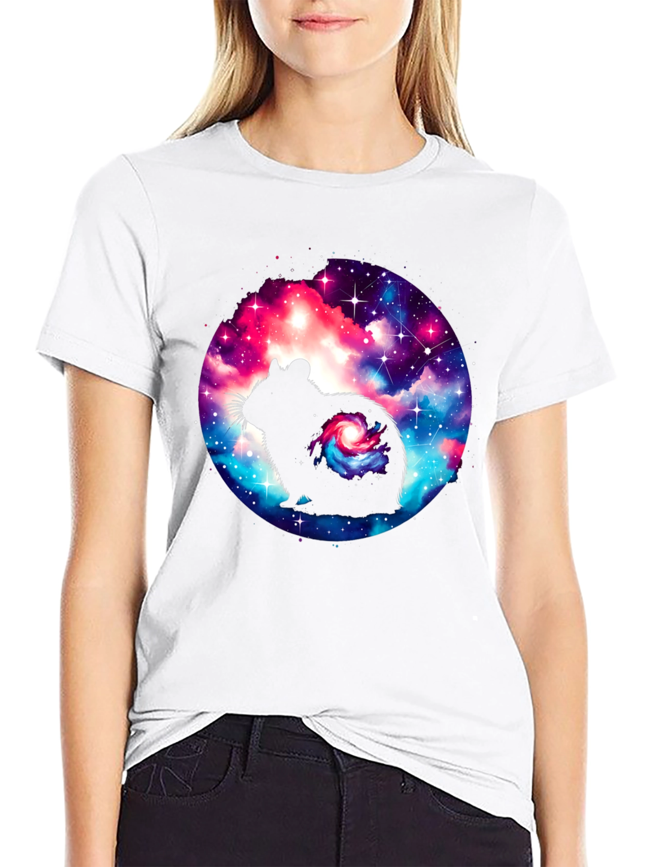 Black Galaxy Hamster Graphic T-Shirt view 9