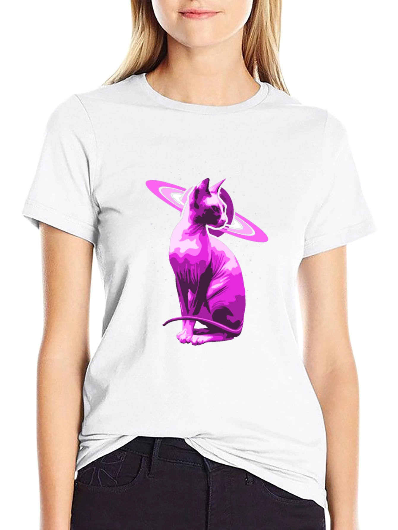 Black Cosmic Sphynx Cat Graphic Tee - Black view 9
