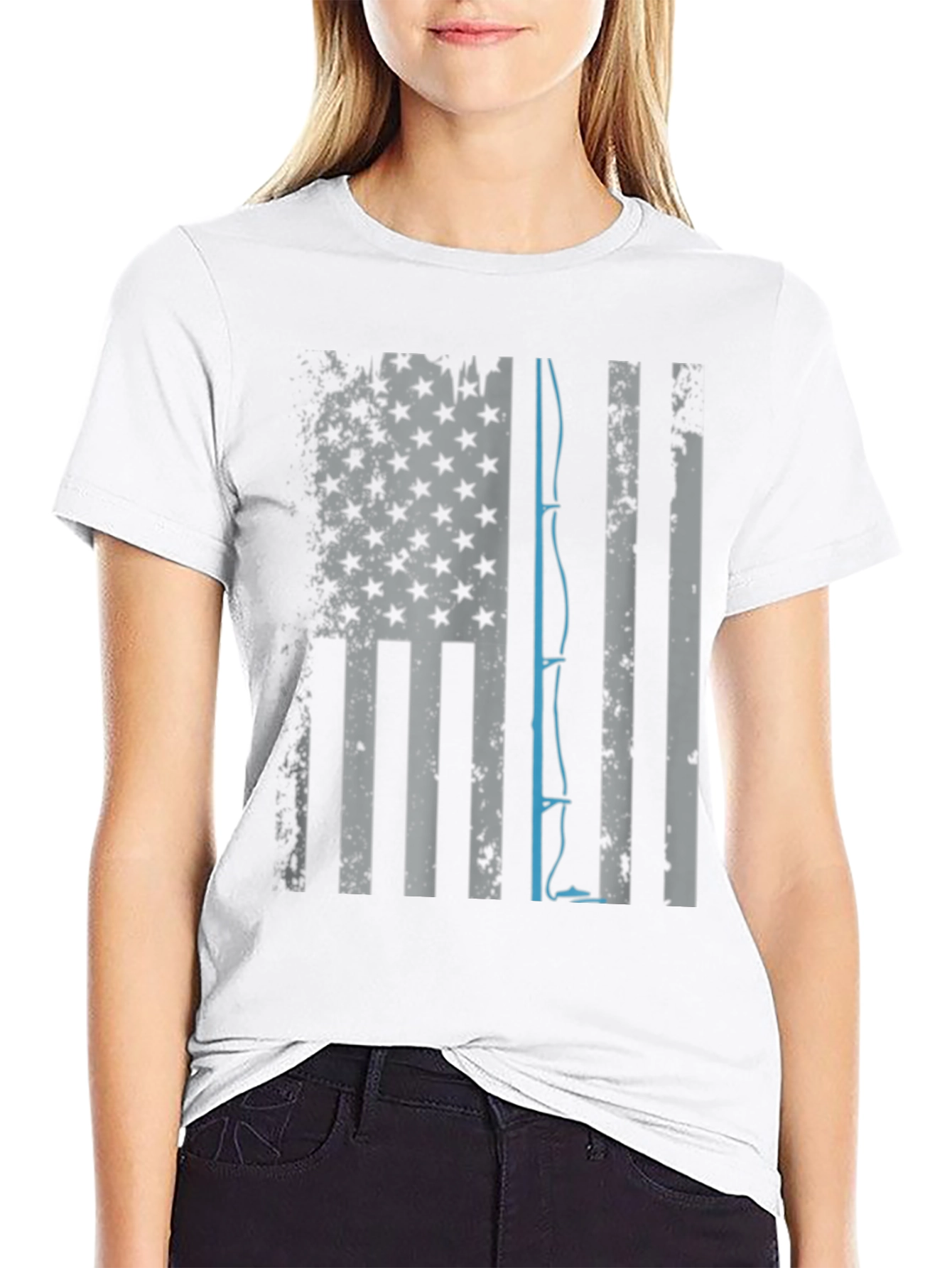 Black Fishing Rod USA Flag Graphic T-Shirt view 9