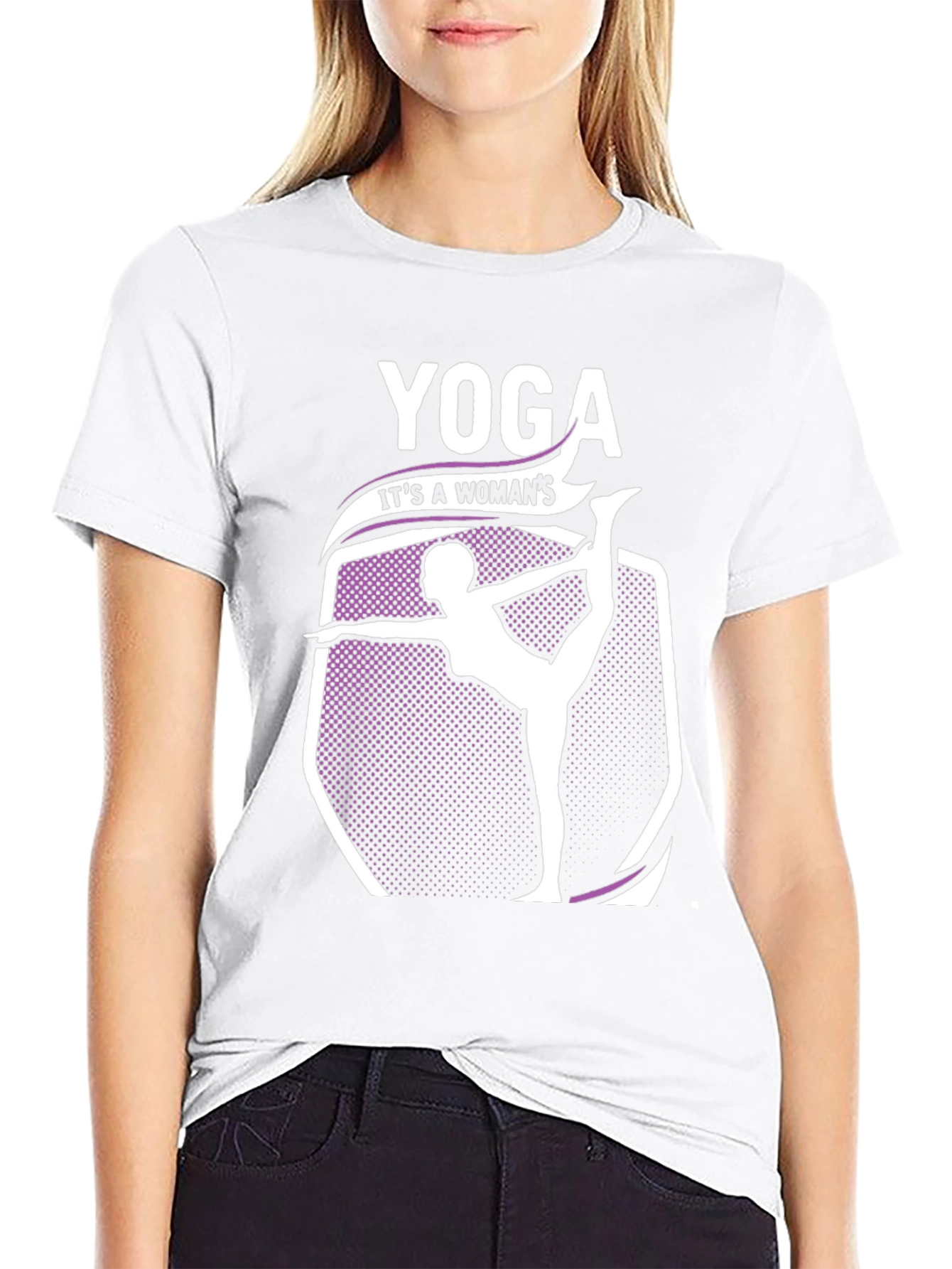 Black Yoga Woman's T-Shirt - Black Cotton Blend view 9