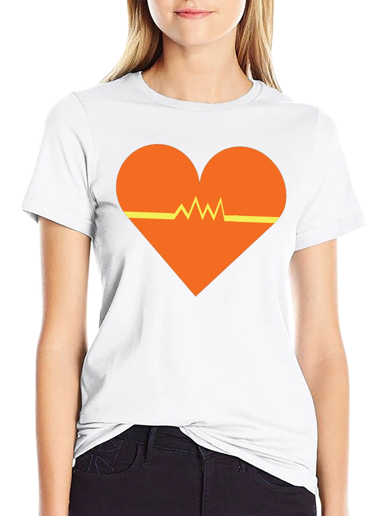 Black Heartbeat Heart Graphic Tee - Black Unisex T-Shirt view 9
