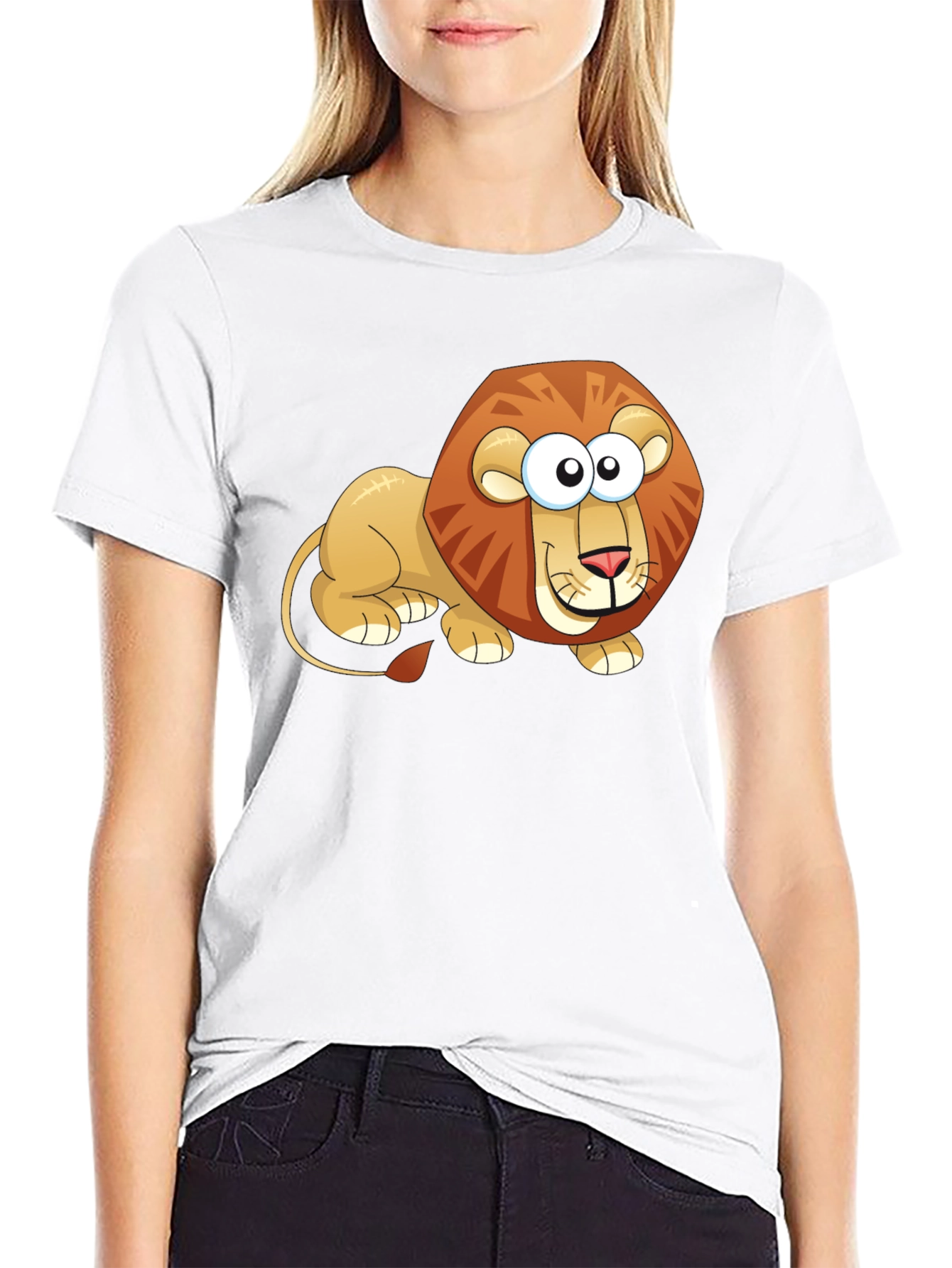 Black Cartoon Lion Graphic T-Shirt - Casual Black Tee view 9