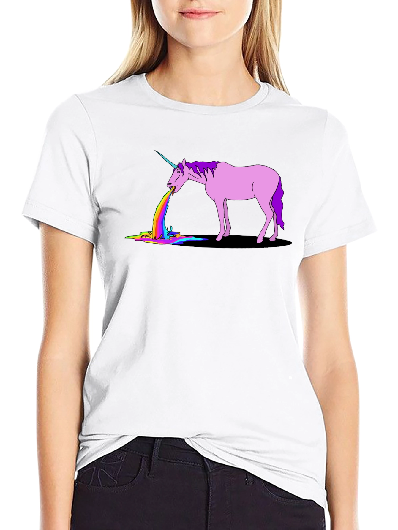 Black Unicorn Rainbow Puke Graphic T-Shirt view 9