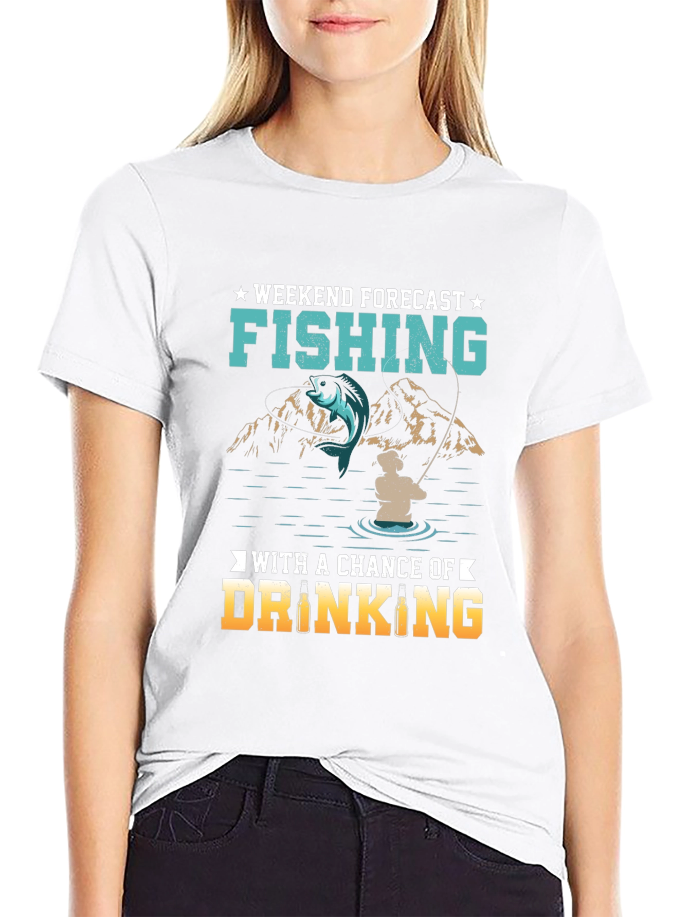 Black Fishing & Drinking Weekend Forecast T-Shirt view 9