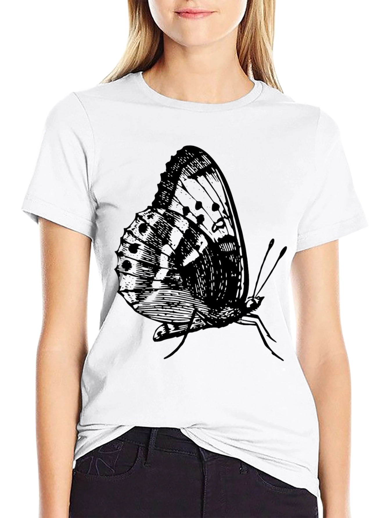 Black Butterfly Graphic Print Black T-Shirt for Men view 9