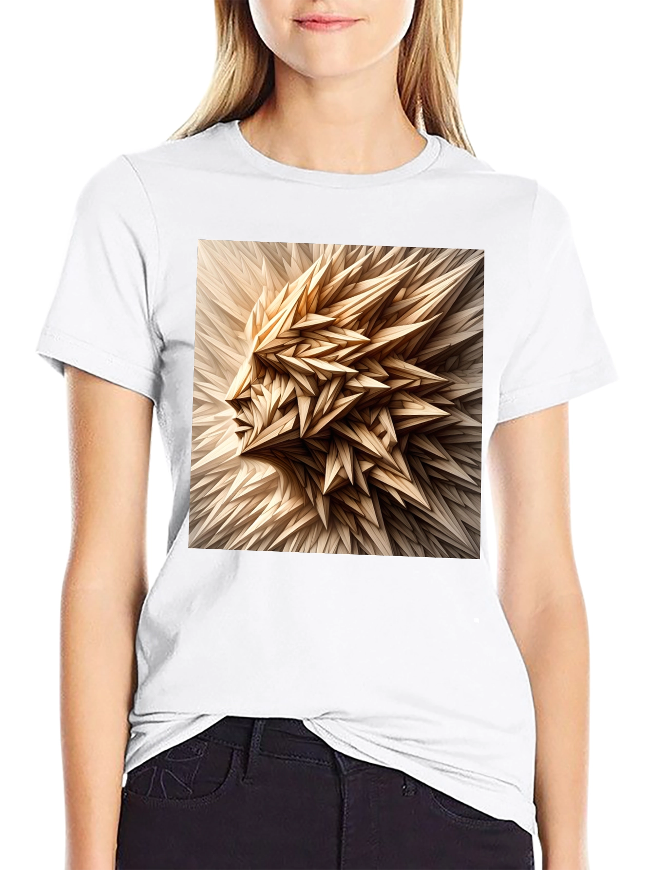 Black Abstract Geometric Face Graphic Black T-Shirt view 9