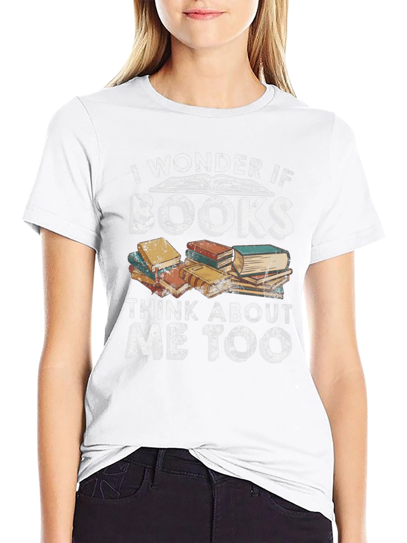 Black Book Lover T-Shirt - I Wonder If Books Think About Me Too view 9