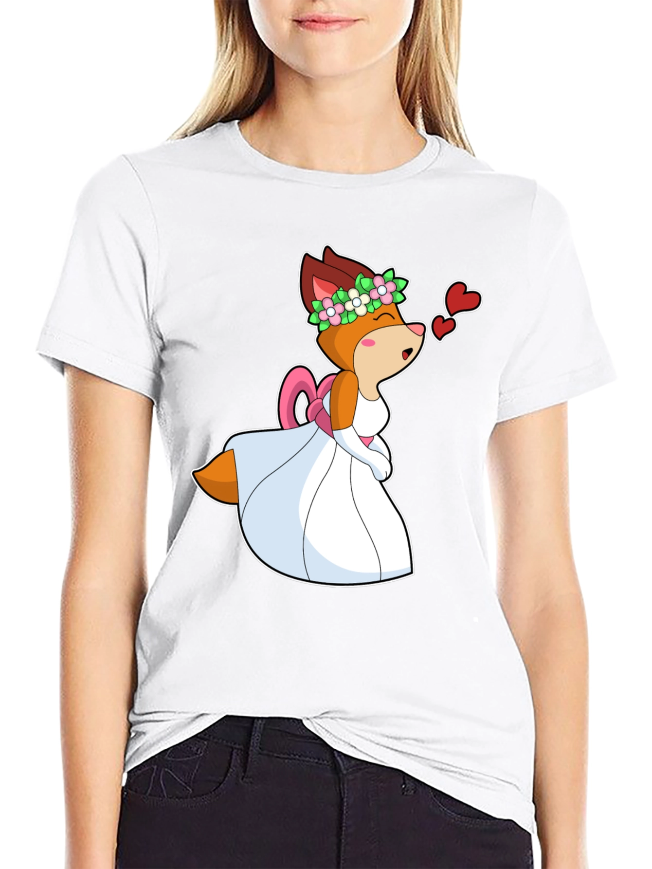 Black Cartoon Fox Bride T-Shirt - Love is in the Air! view 9