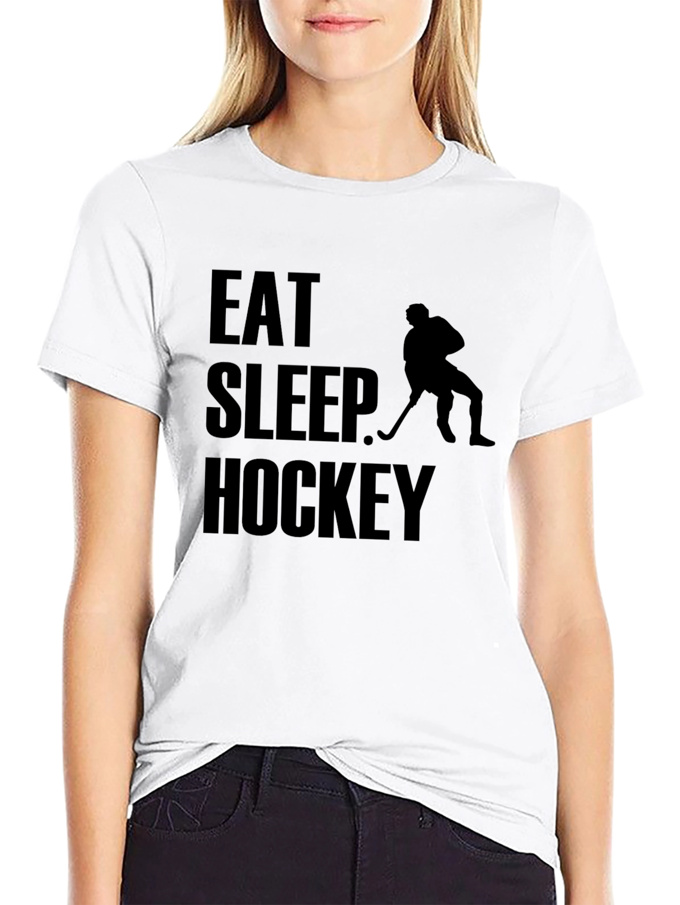 Black Eat Sleep Hockey T-Shirt Funny Sports Tee view 9