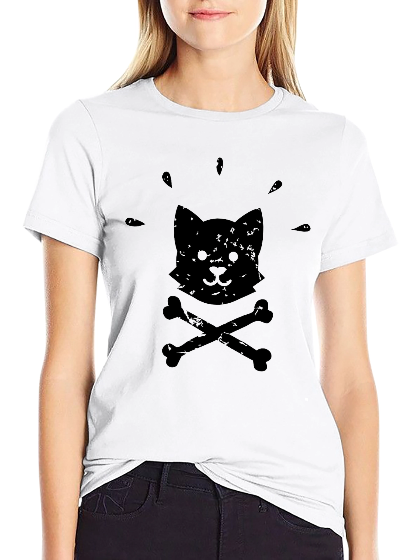 Black Black Cat & Crossbones Graphic Tee - Soft Cotton Comfort view 9