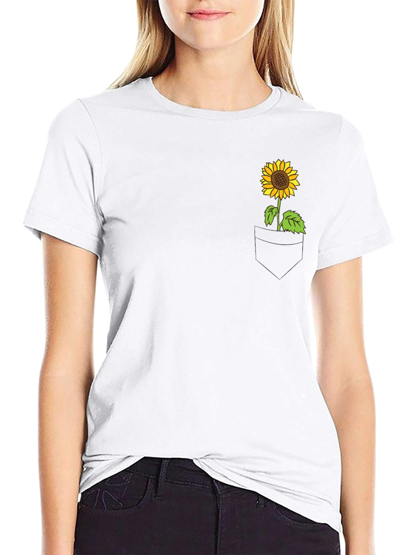 Black Sunflower Pocket Graphic Tee - Casual Black T-Shirt view 9